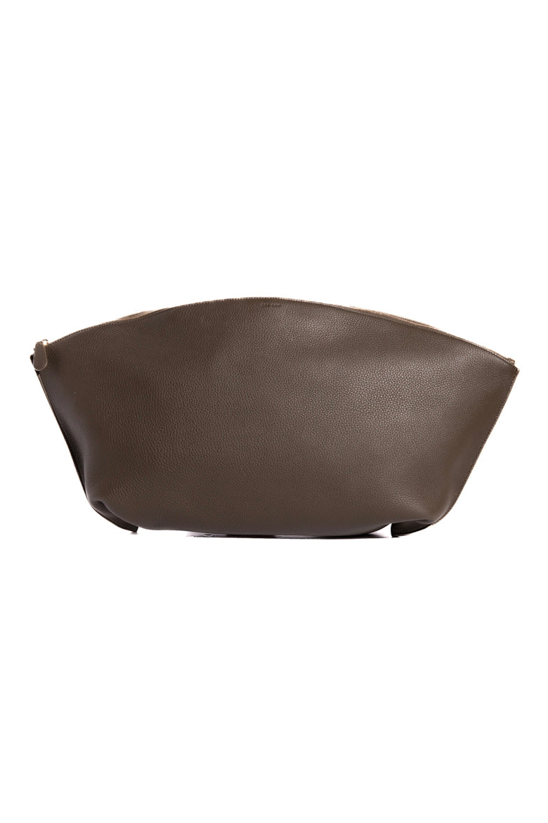 THE ROW Brown Pebbled Leather Dante XL Clutch | MOSS Consignment