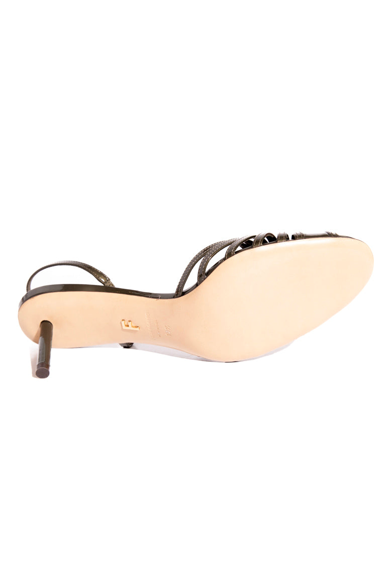 FERRAGAMO Olive Patent Slingback Heels (Sz. 10.5)