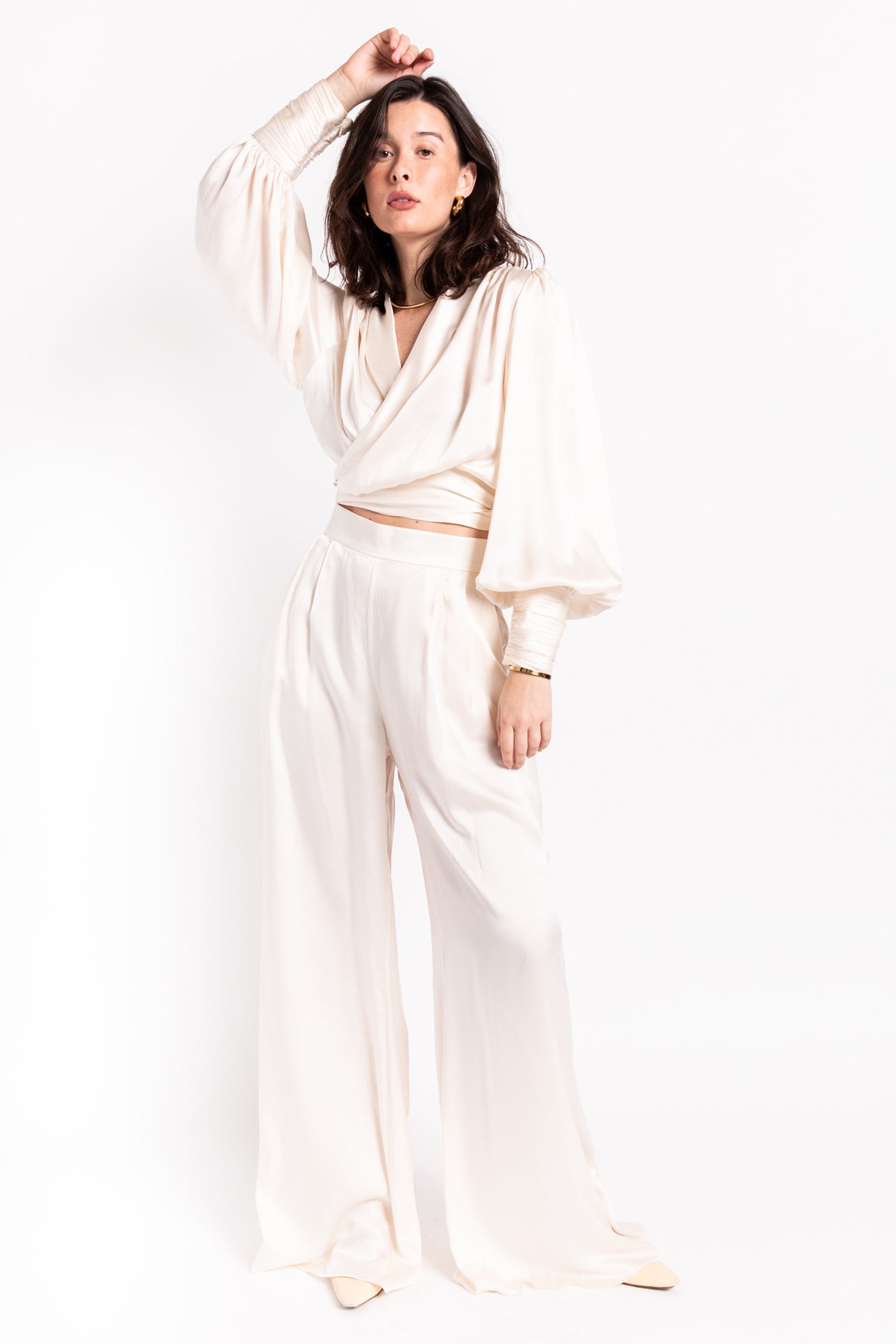 ZIMMERMANN Cream Silk Wrap Top 
Pants Set