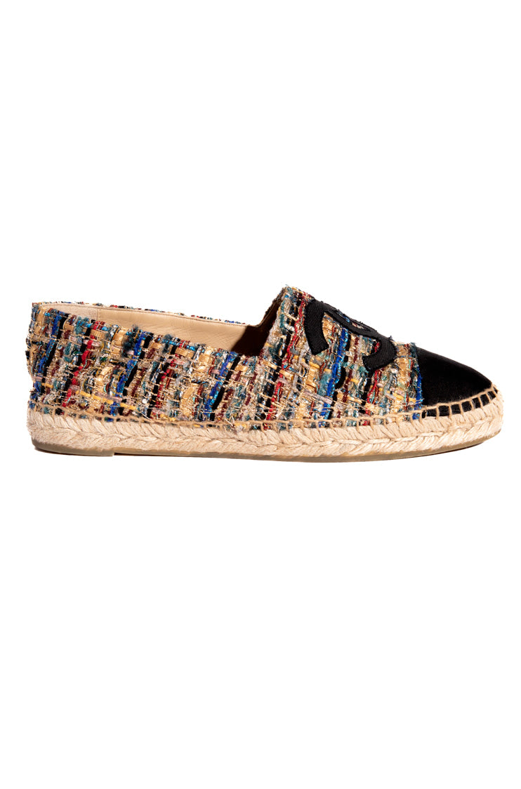 CHANEL Multicolor Tweed Espadrille Flats (Sz. 41)