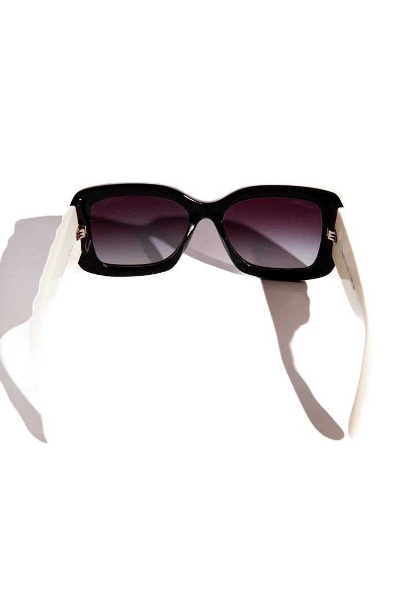 CHANEL Black & Cream CC Temple Sunglasses