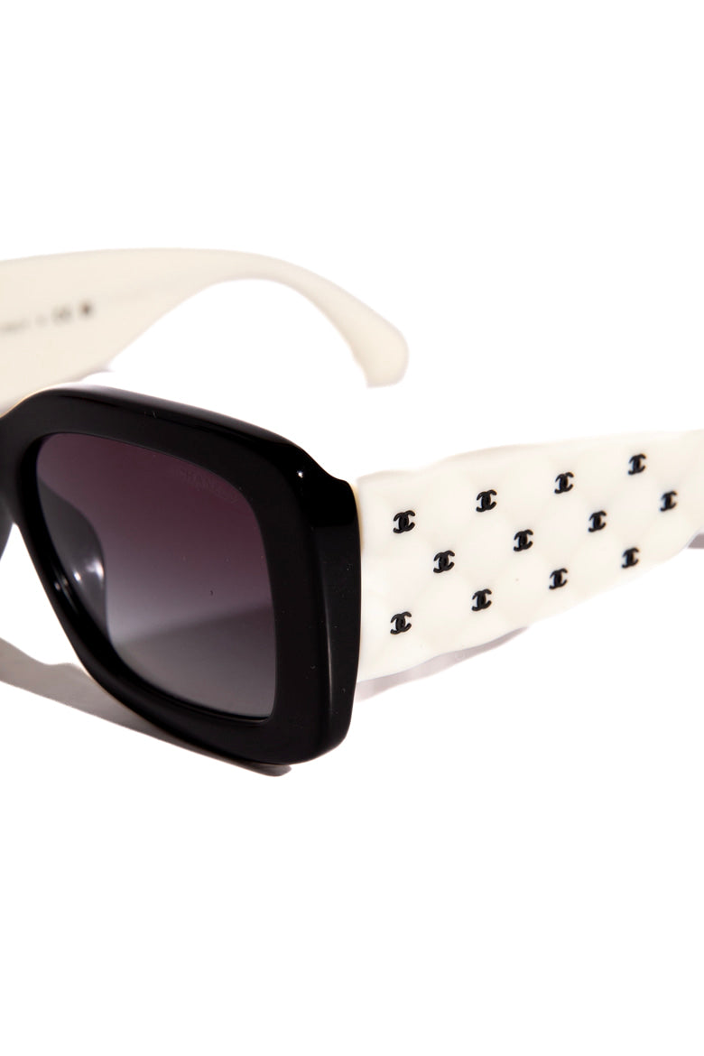CHANEL Black & Cream CC Temple Sunglasses