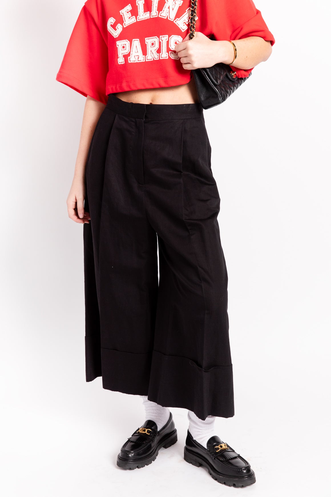 LOEWE Black Wide Leg Linen Trousers