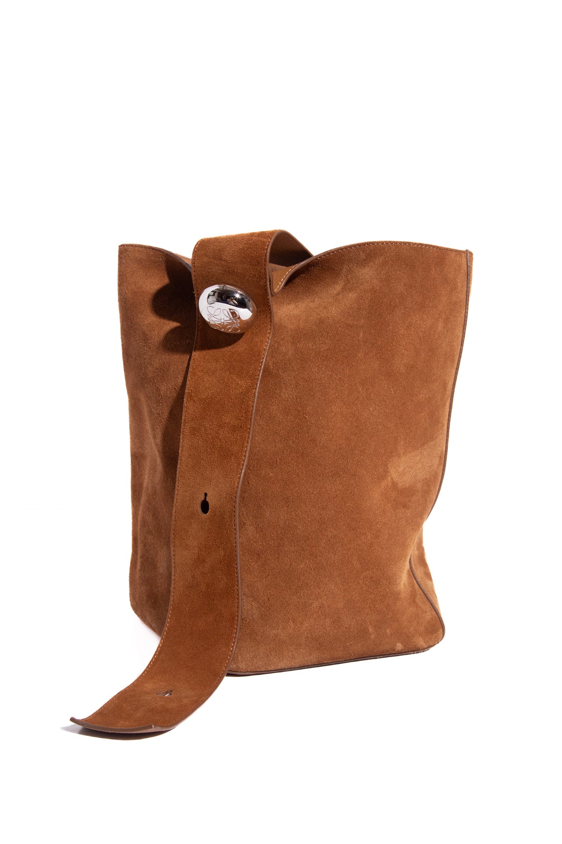 LOEWE Tobacco Suede Large Pebble Bucket Bag