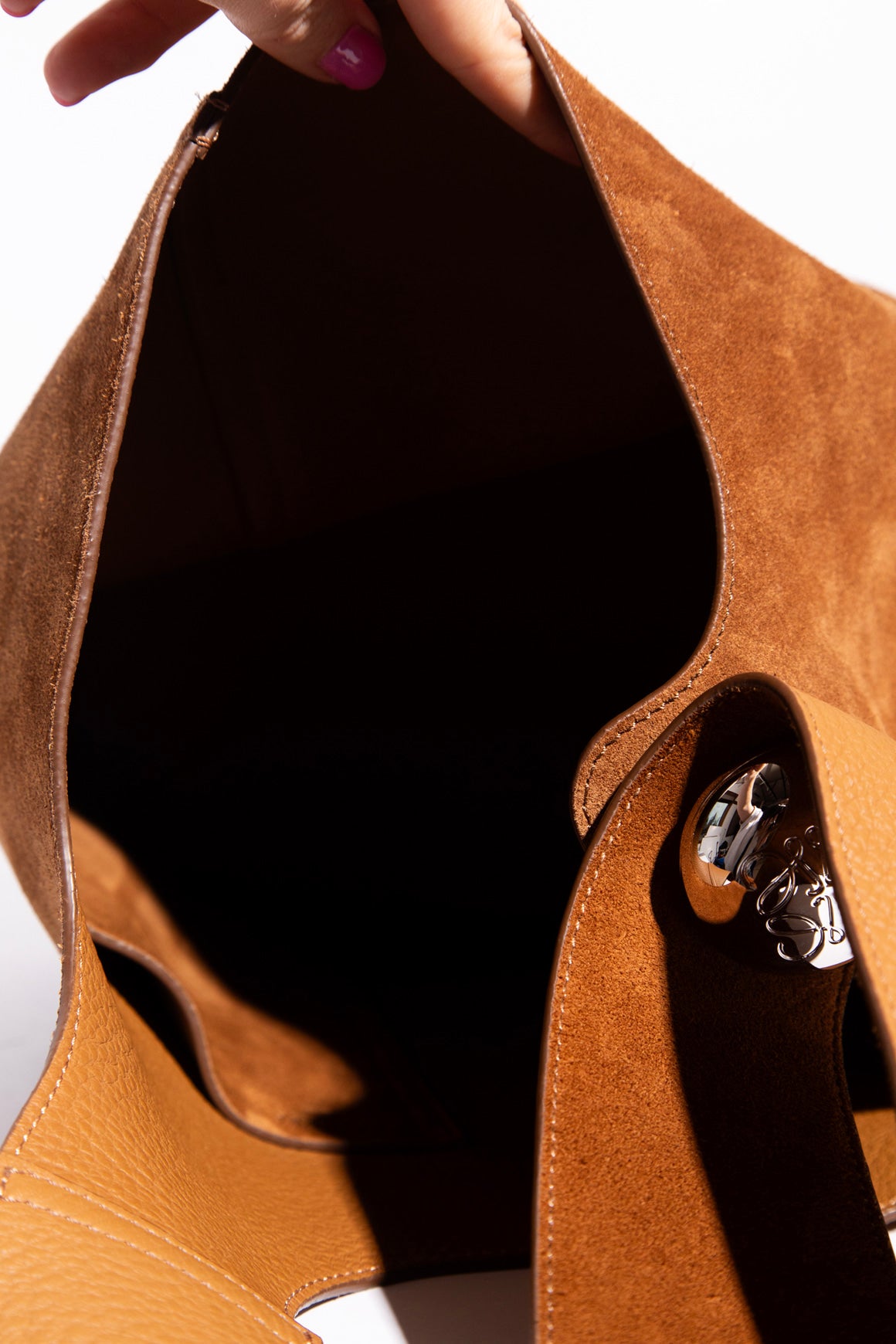 LOEWE Tobacco Suede Large Pebble Bucket Bag
