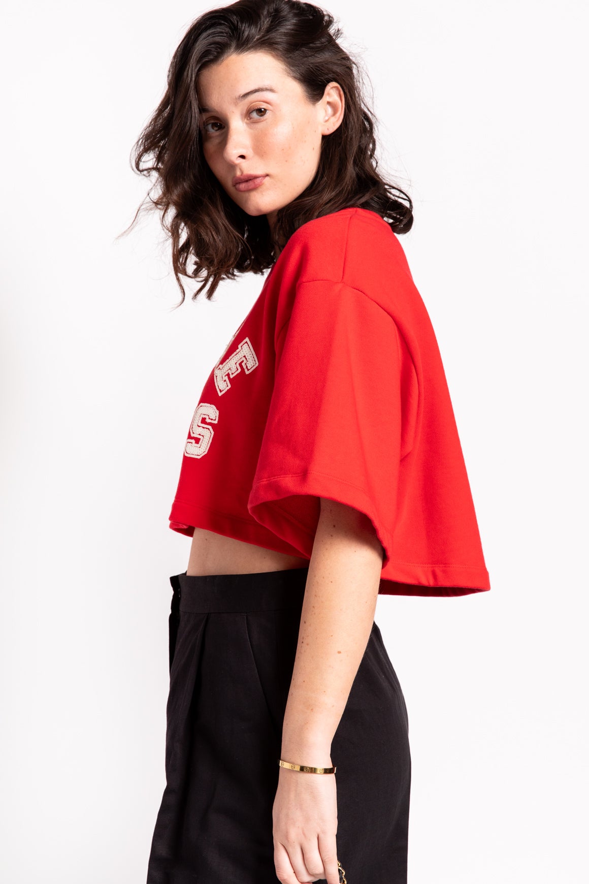 CELINE Red Cropped Cotton Tee