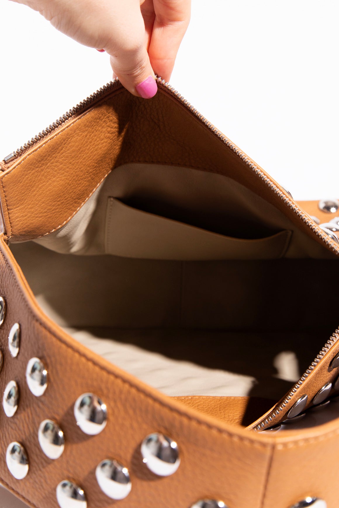 KHAITE Tan Leather Elena Stud Bag