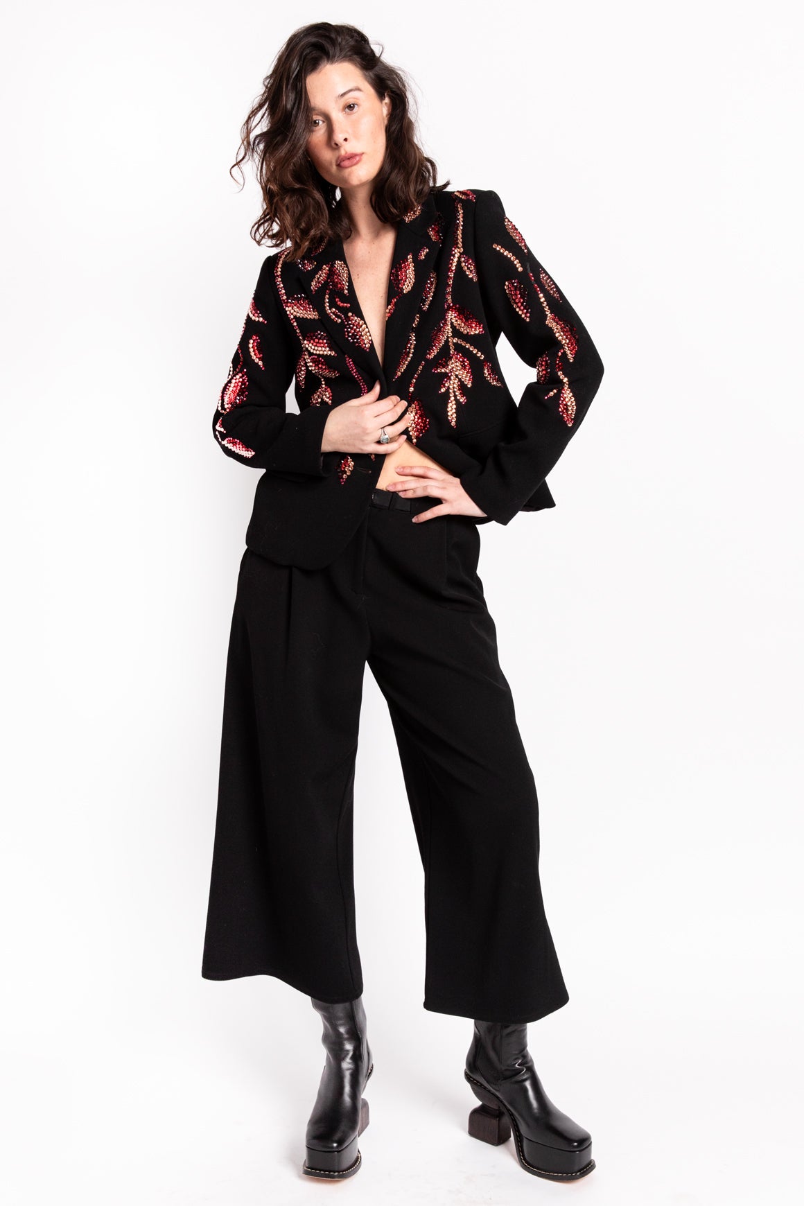 DUSAN Black Wool Palazzo Pants