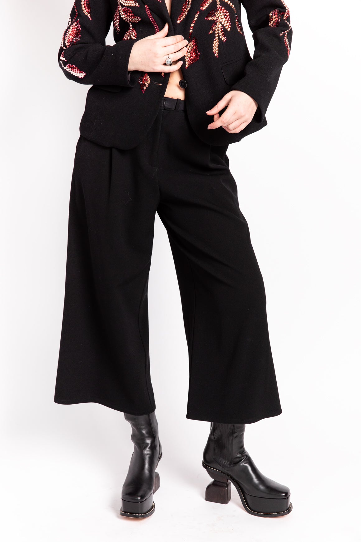 DUSAN Black Wool Palazzo Pants