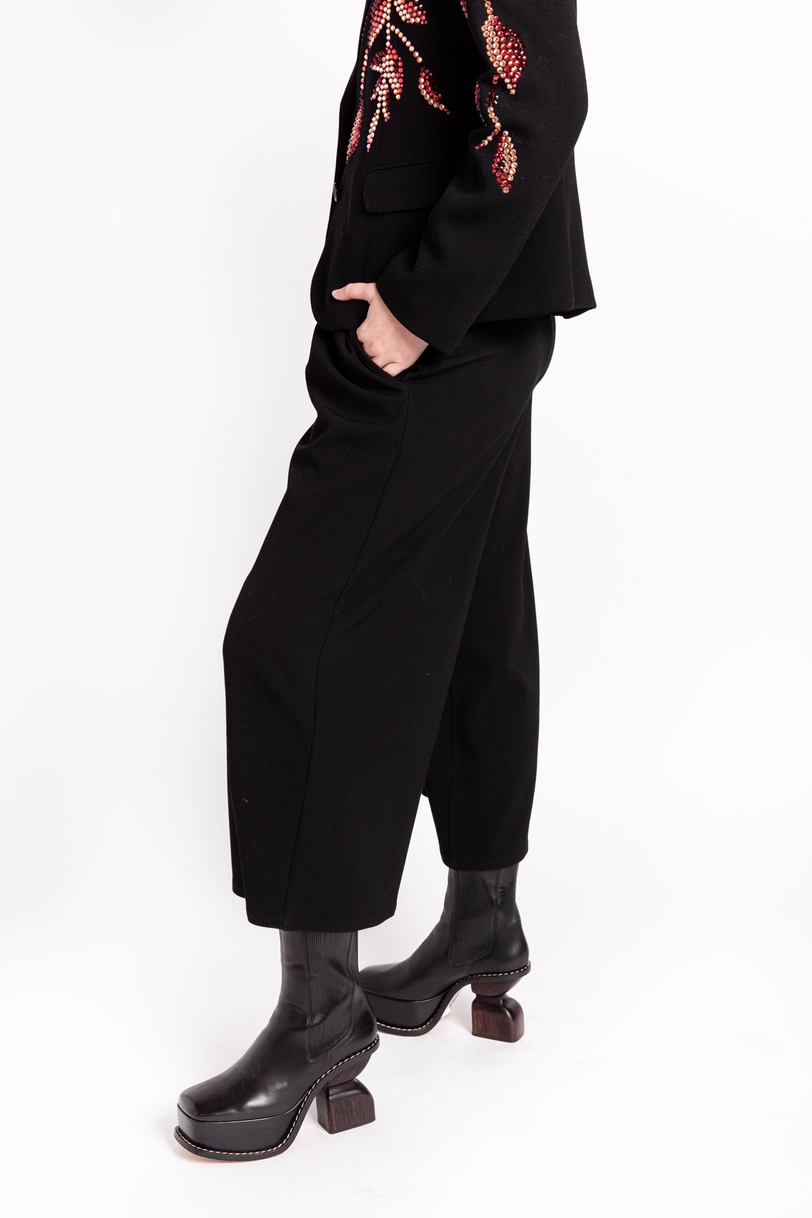 DUSAN Black Wool Palazzo Pants