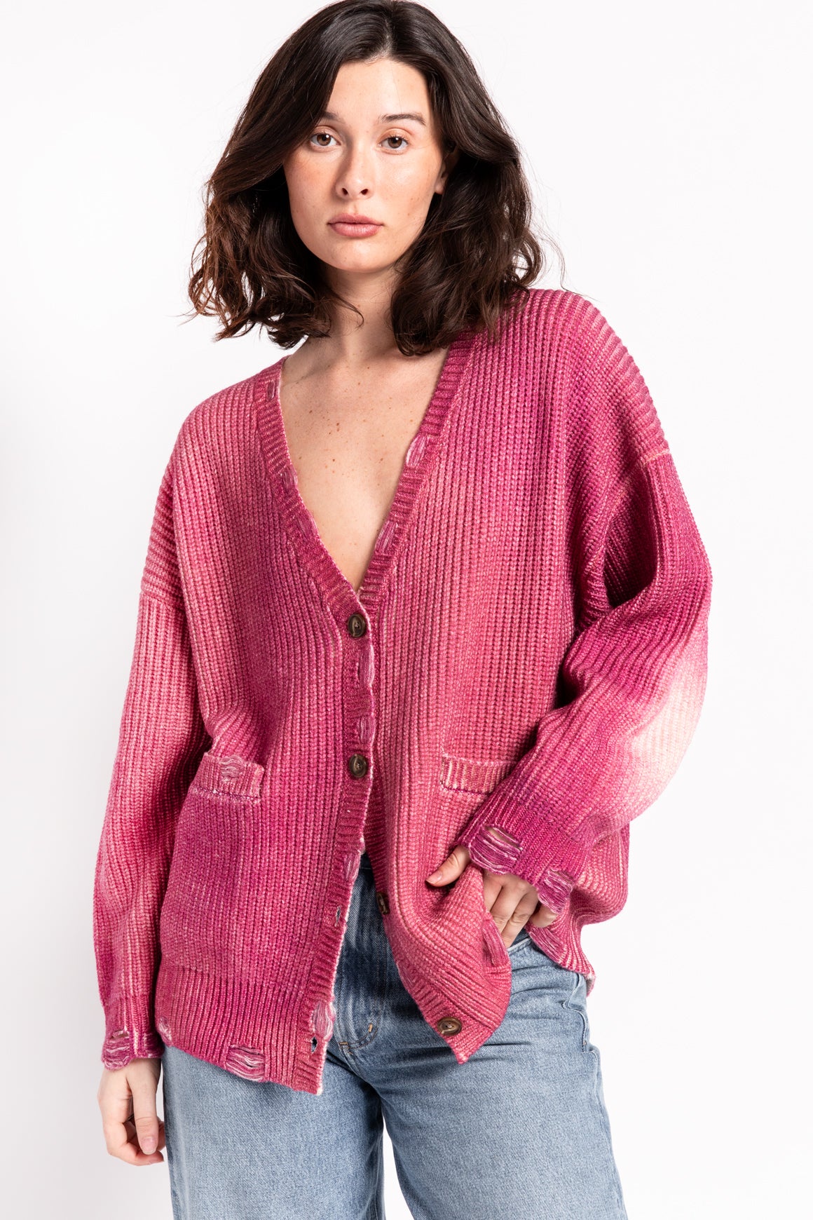 R13 Pink Oversized Knit Cardigan