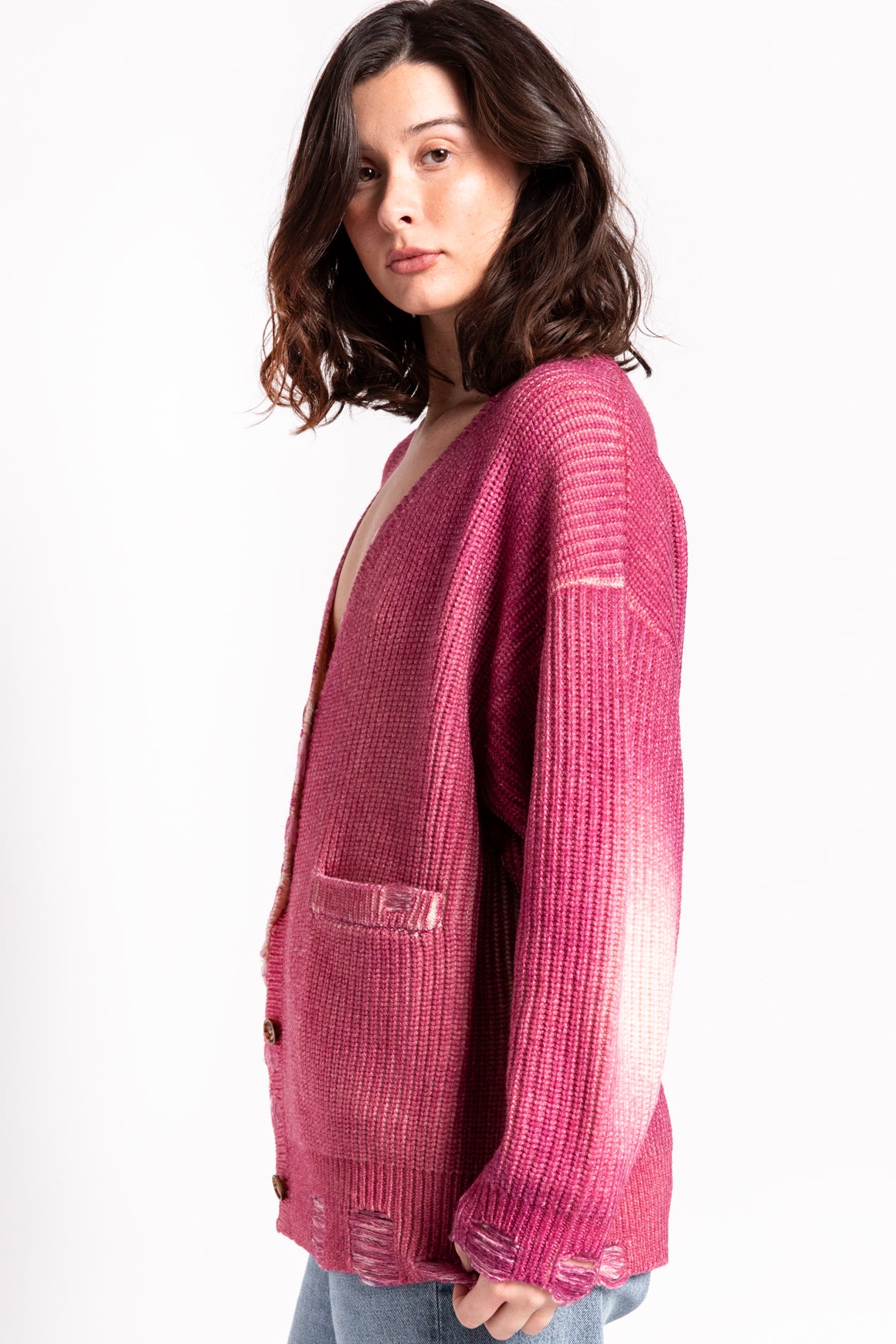 R13 Pink Oversized Knit Cardigan