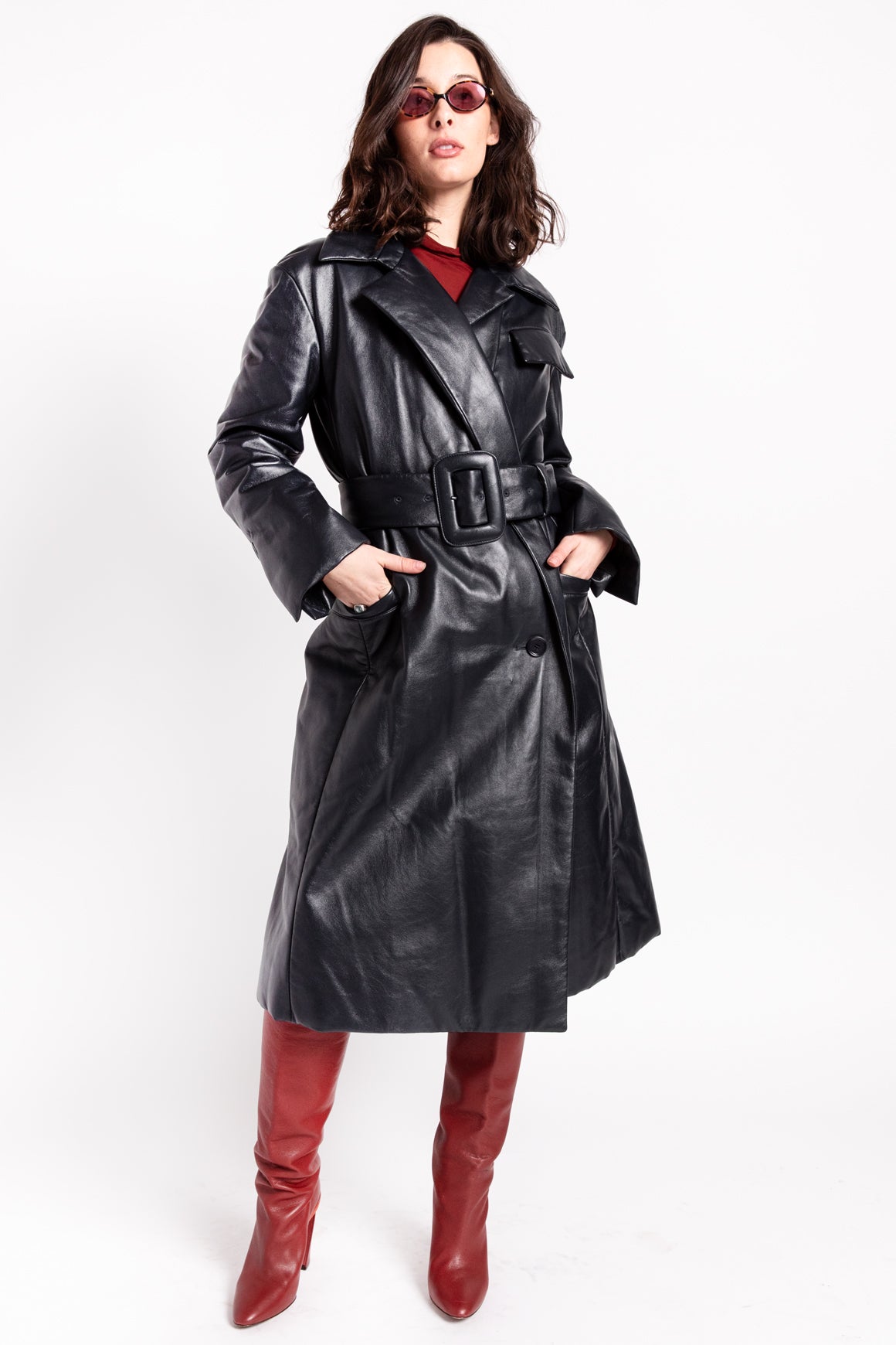 PROENZA SCHOULER Navy Padded Leather Trench Coat