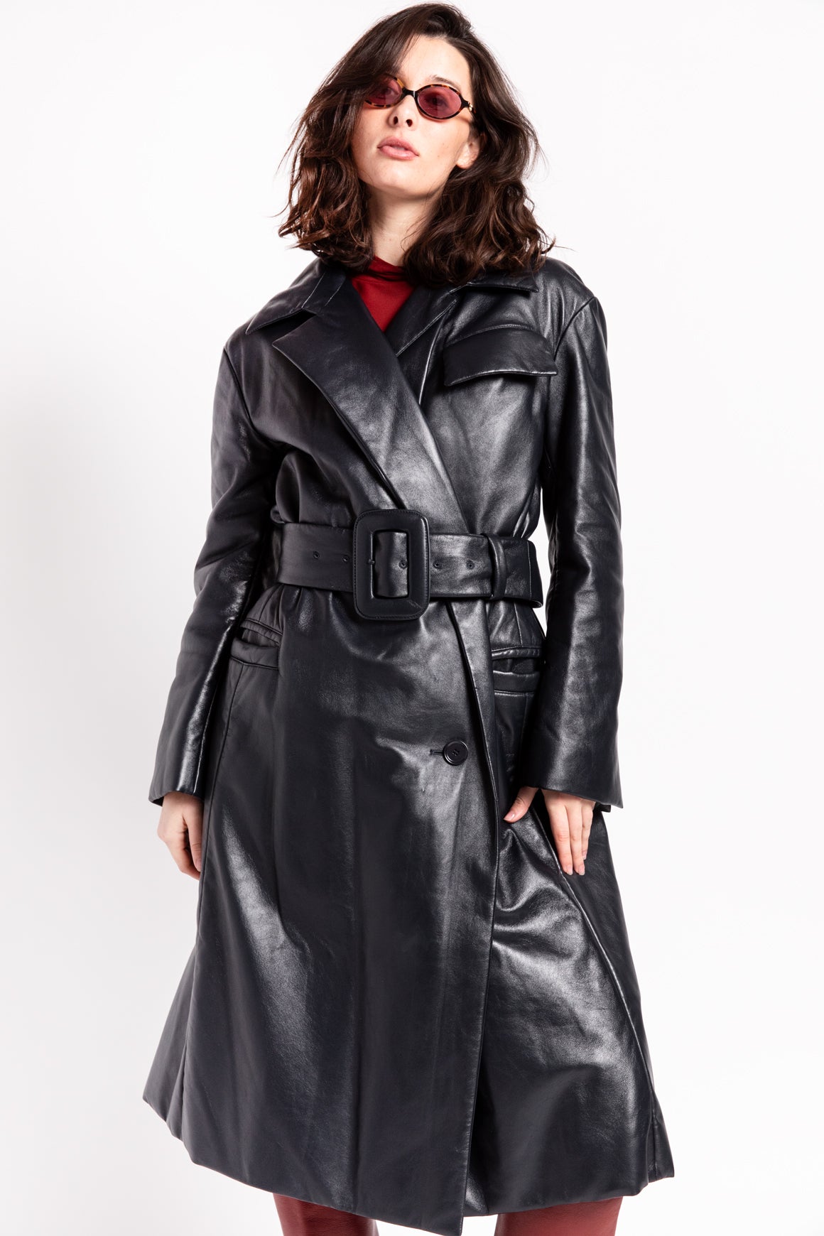 PROENZA SCHOULER Navy Padded Leather Trench Coat