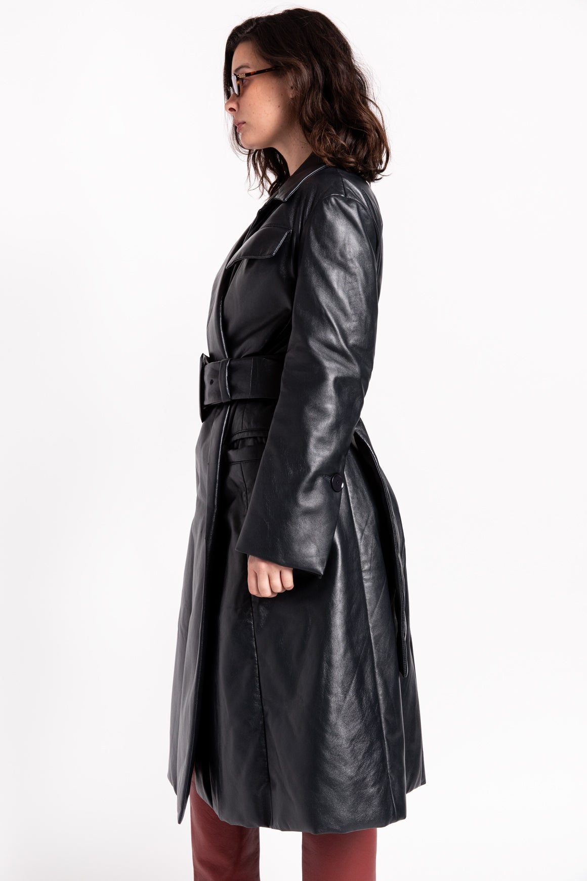 PROENZA SCHOULER Navy Padded Leather Trench Coat