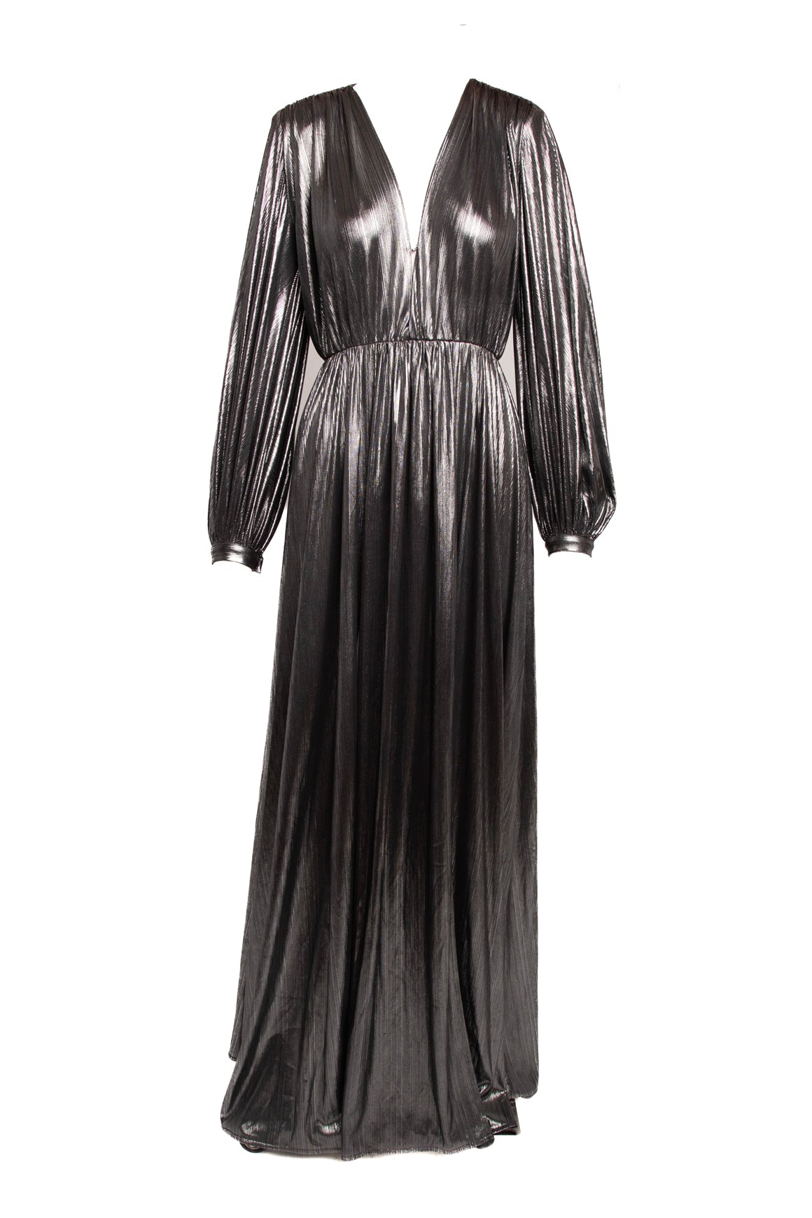 BRONX & BANCO Metallic Side Split Long Sleeve Maxi Dress (Sz.XS