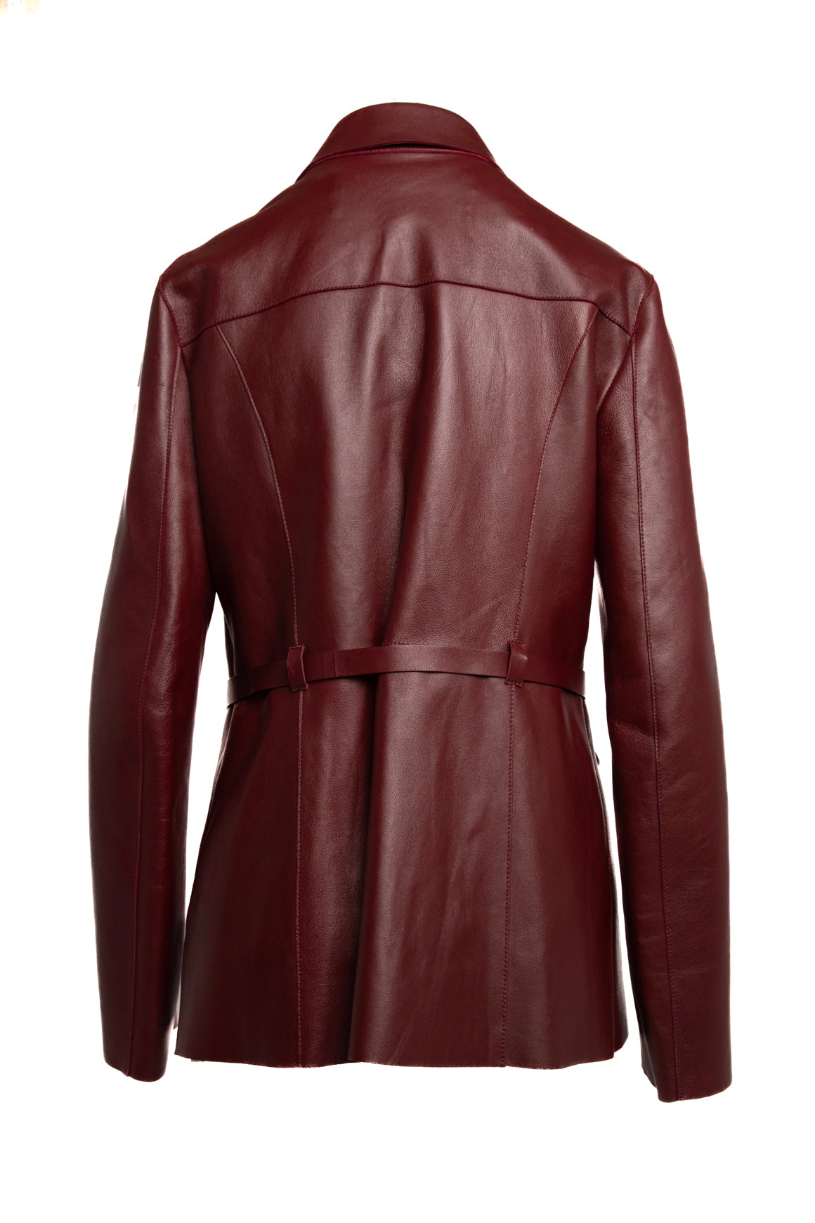 OFF-WHITE Maroon Leather Belted Field Jacket (Sz 12/46)