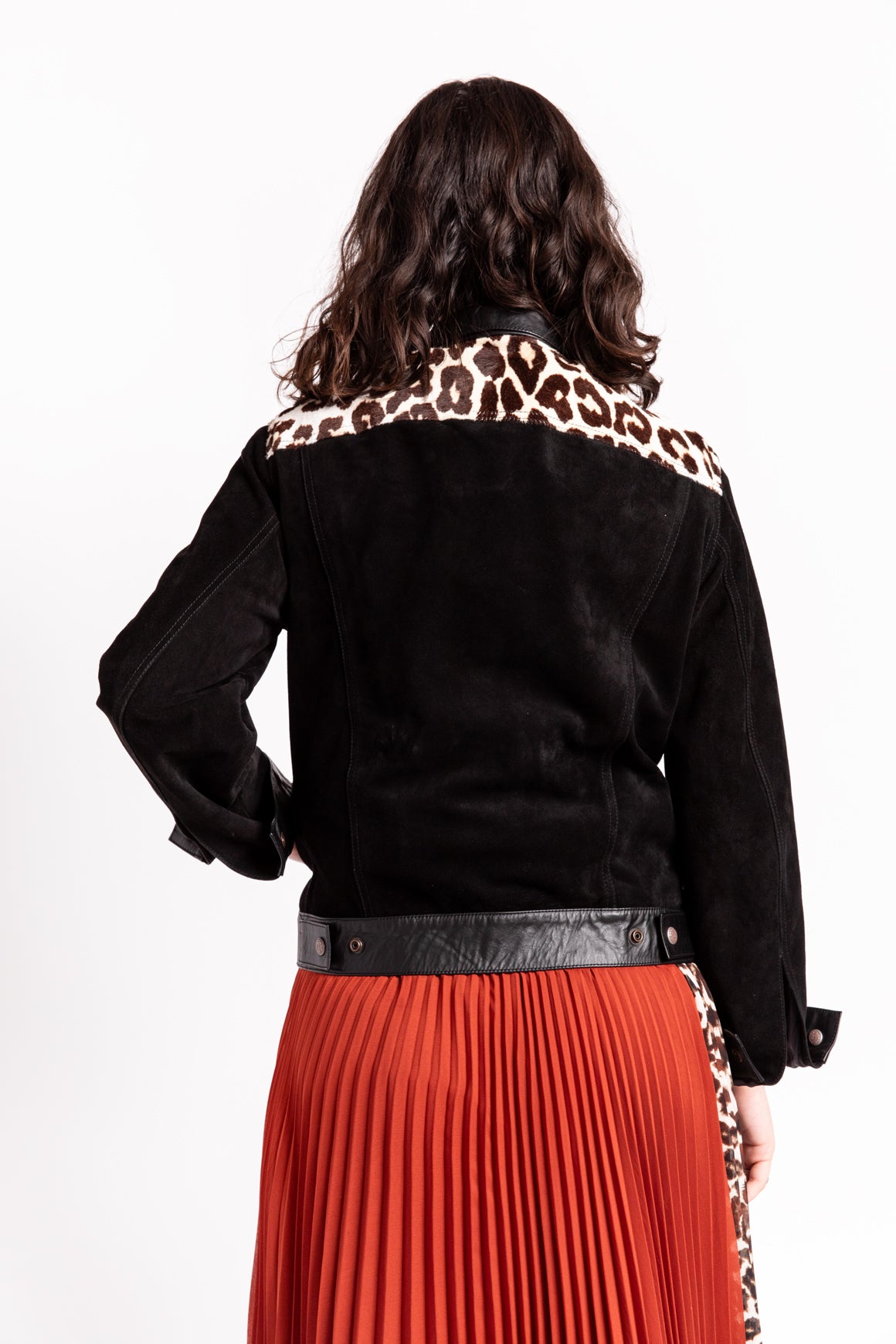 R13 Black Suede 
Cheetah Trucker Jacket