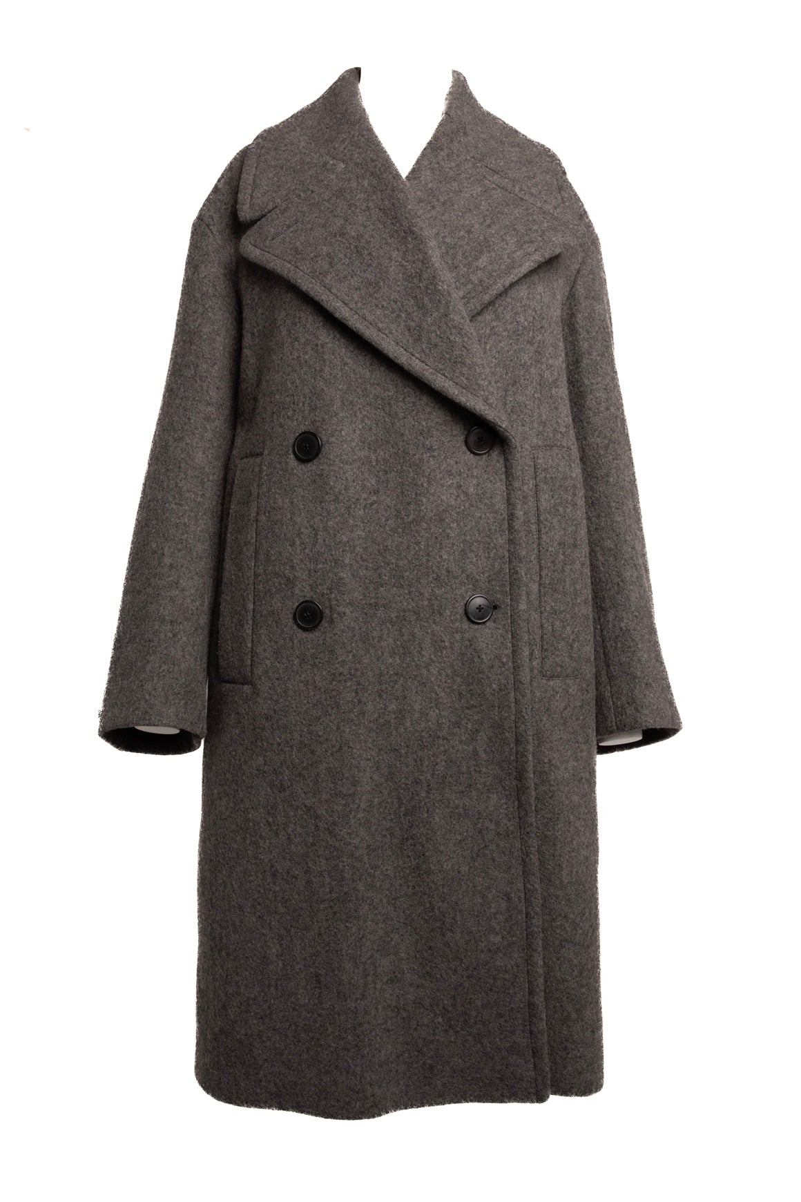 DRIES VAN NOTEN Grey Wool Double Breasted Coat (Sz.S)