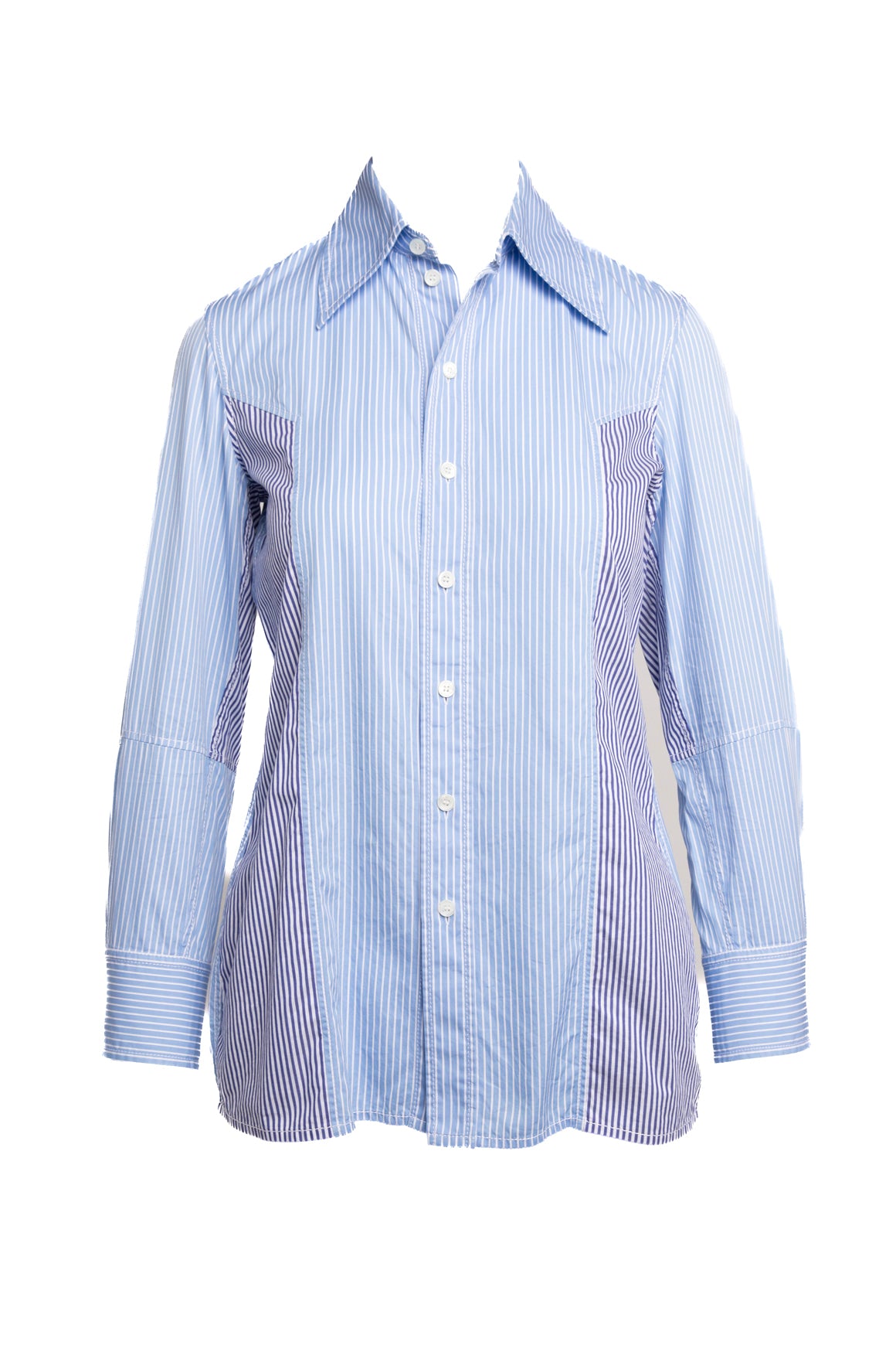 CELINE Blue Color-block Pinstripe Blouse (Sz.40/4)