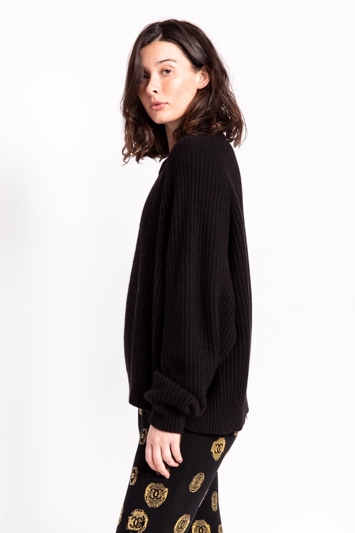 DUSAN Black Ribbed Oversized Cashmere Sweater