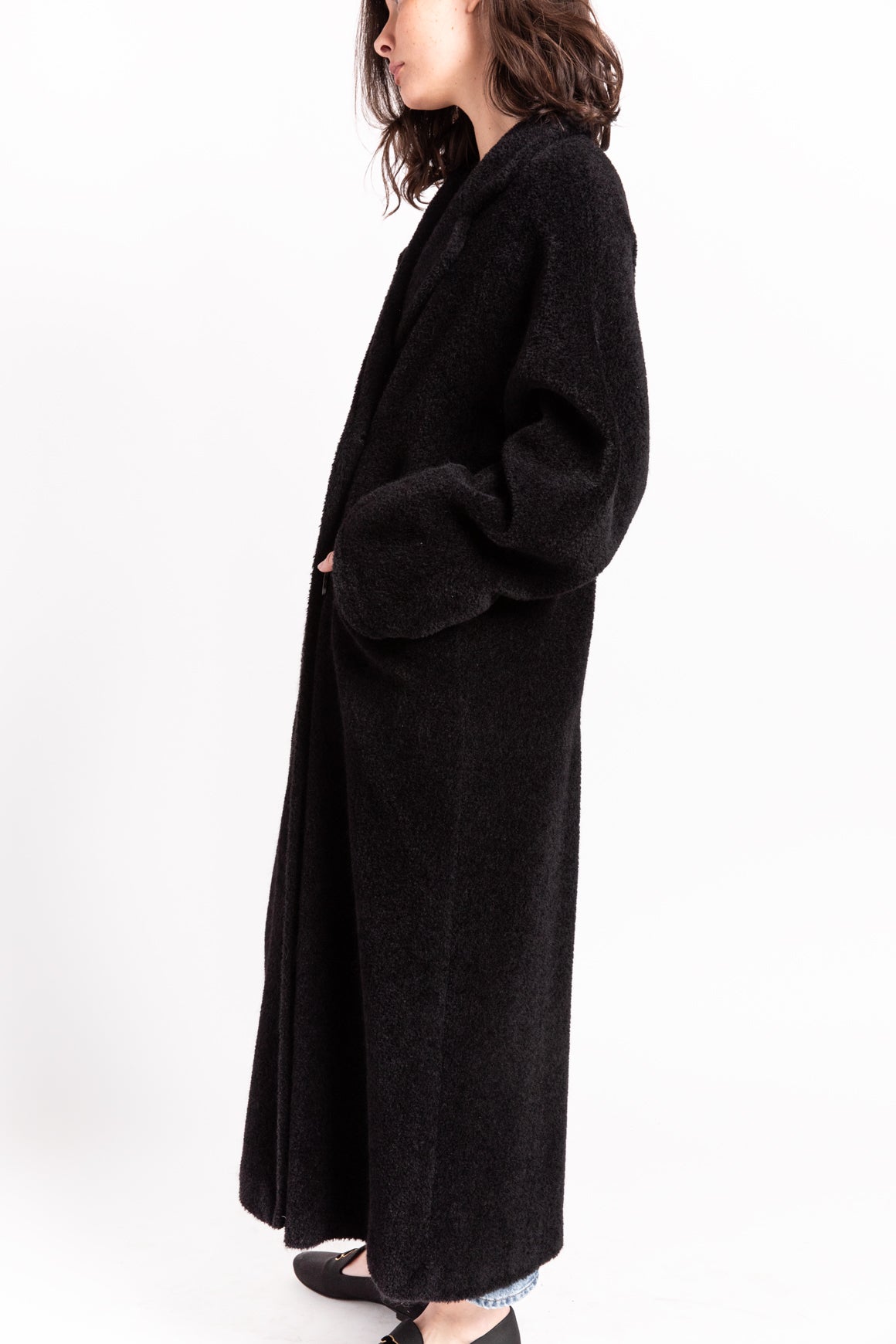 MAXMARA Black Longline Fuzzy Wool Coat