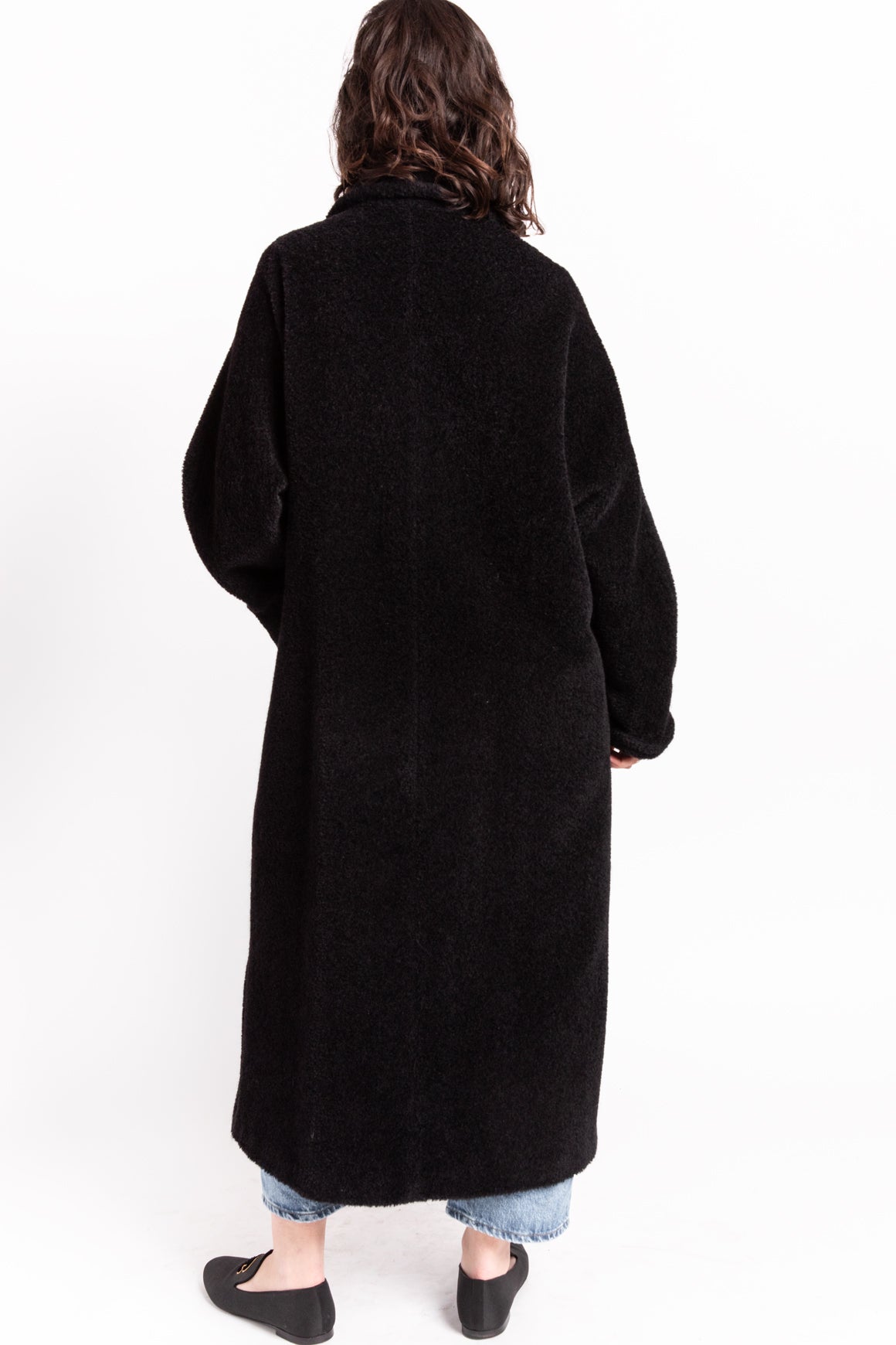 MAXMARA Black Longline Fuzzy Wool Coat