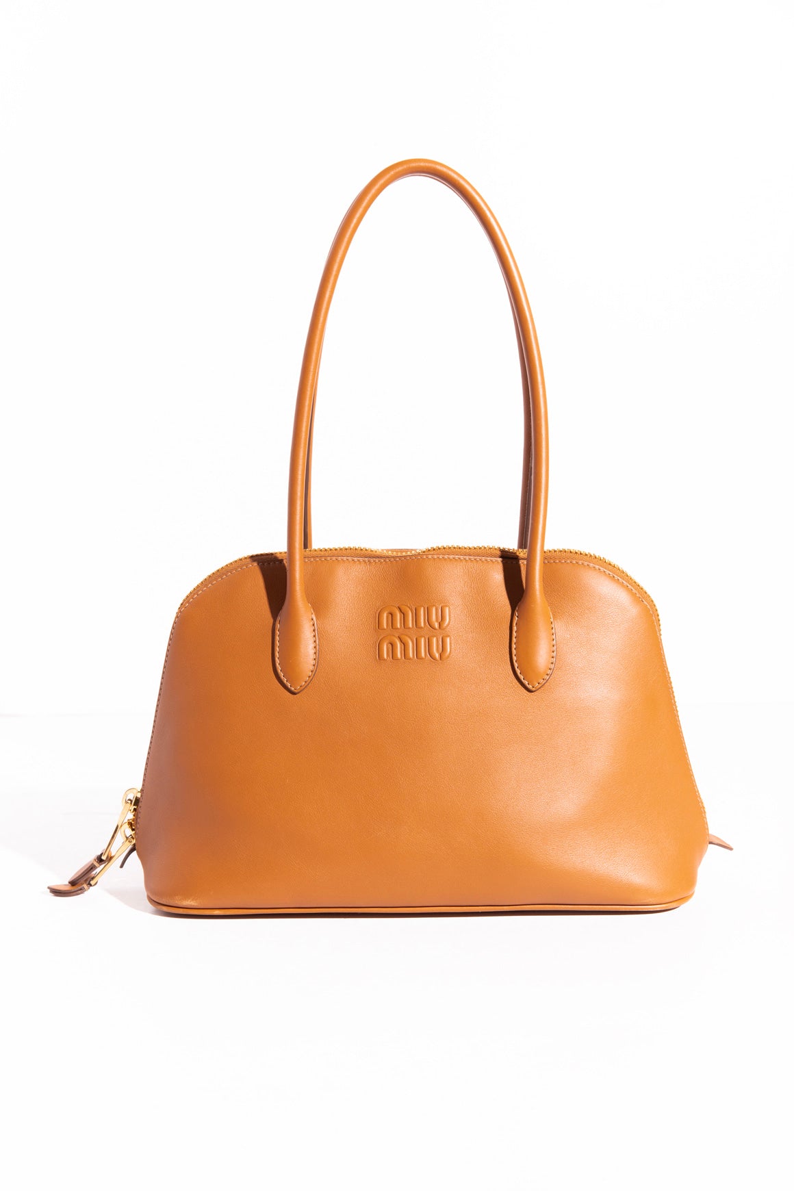 MIU MIU Cognac Leather Bolide Top Handle Bag
