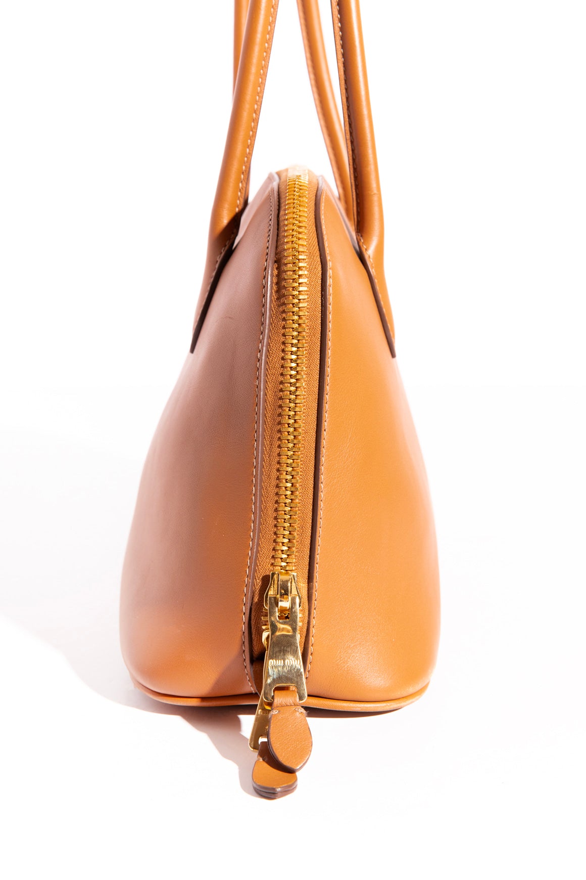 MIU MIU Cognac Leather Bolide Top Handle Bag