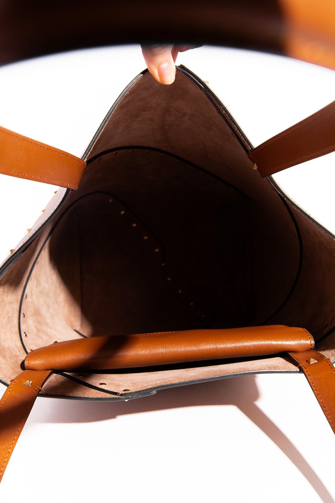 VALENTINO Brown 'Wisp' Leather Rockstud Tote