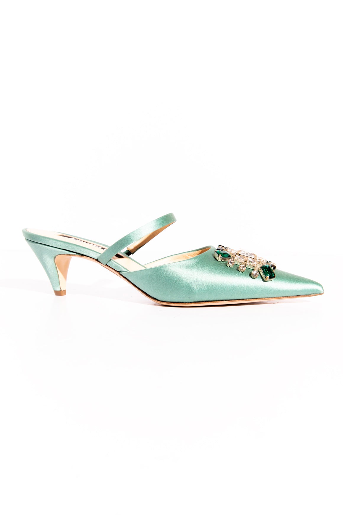 ROCHAS Mint Satin Crystal Kitten Heels (Sz.38)