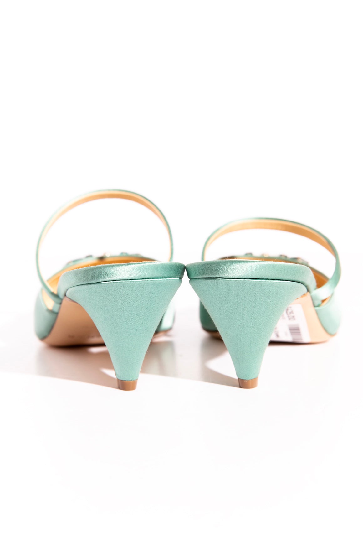 ROCHAS Mint Satin Crystal Kitten Heels (Sz.38)