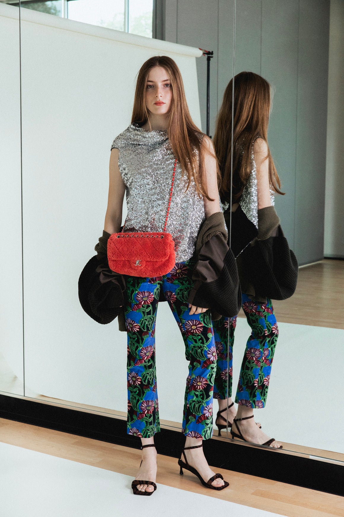 LA DOUBLE J Green & Blue Floral Velvet Trousers (Sz. XS)