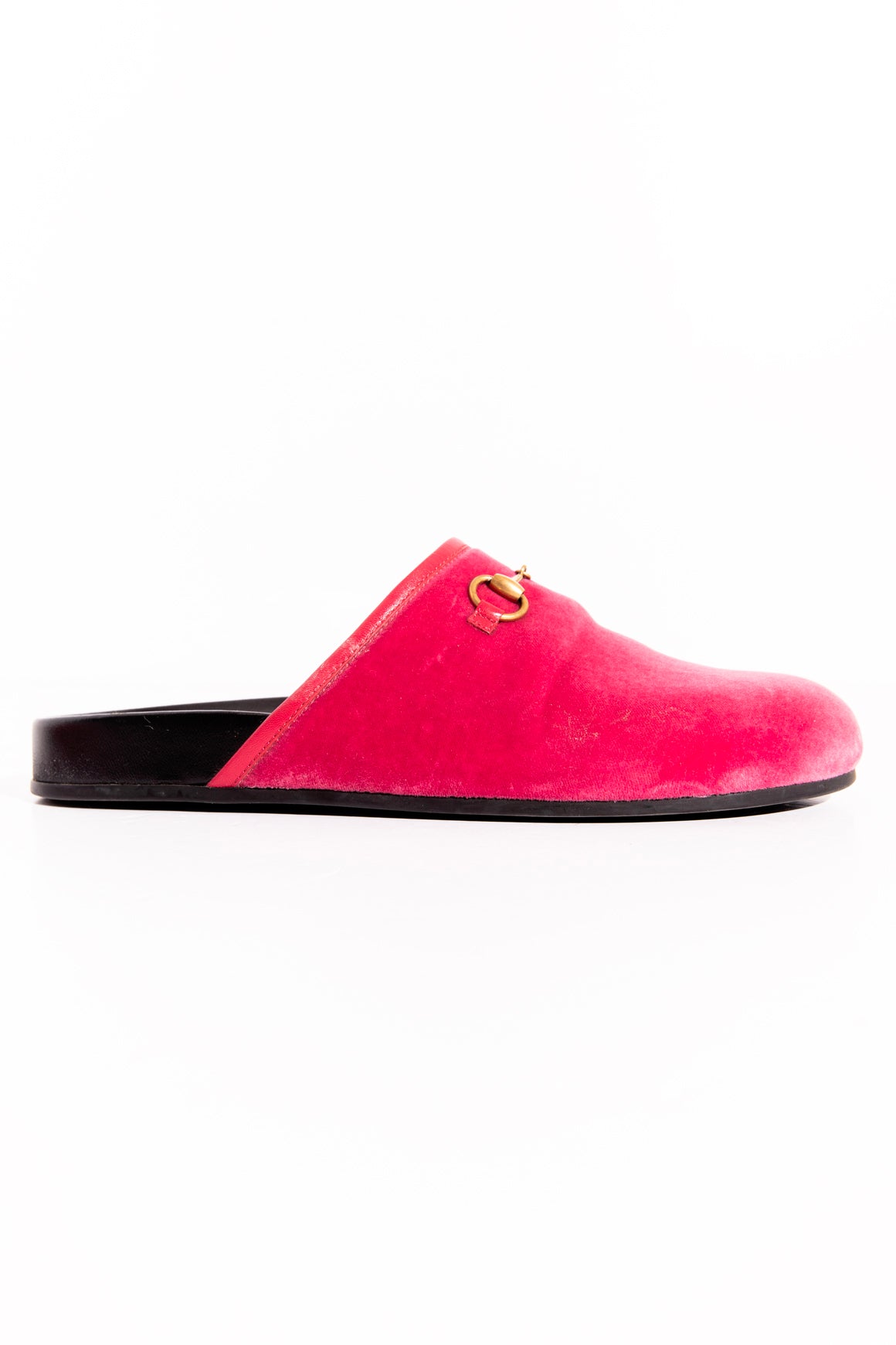 GUCCI Pink Velvet Horse-bit Flat Clogs (Sz.39.5)