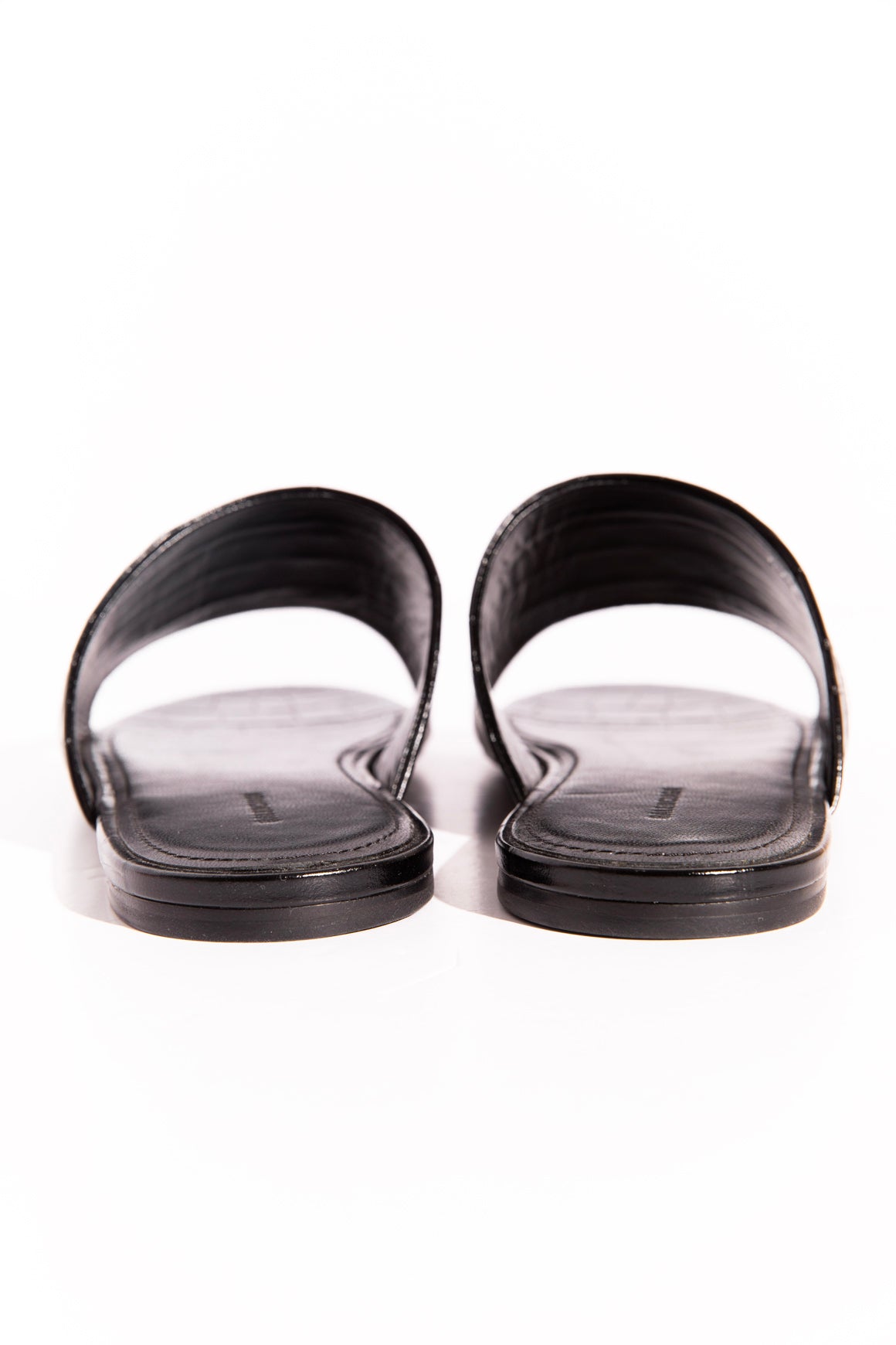 BALENCIAGA Black Croc Embossed Logo Slide Sandals (Sz.37)