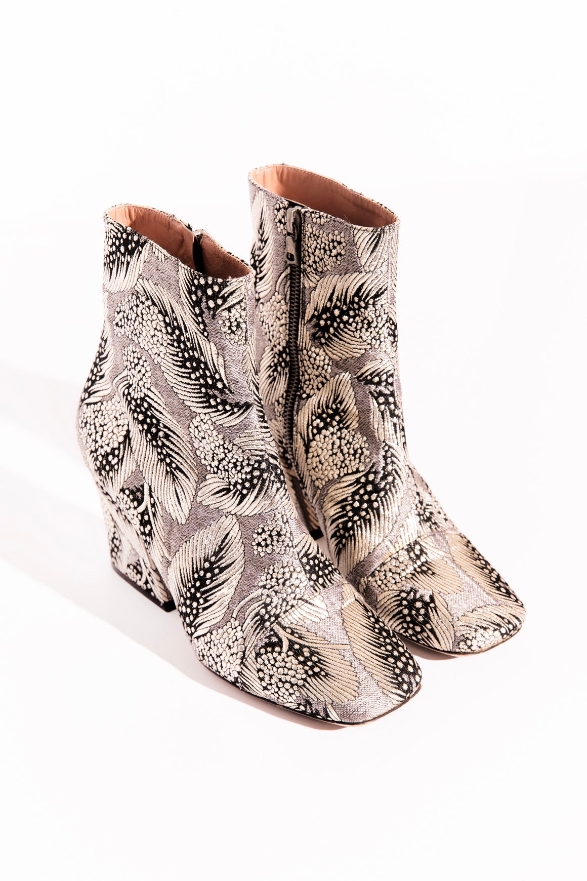 DRIES VAN NOTEN Silver Jacquard Booties (Sz.38)