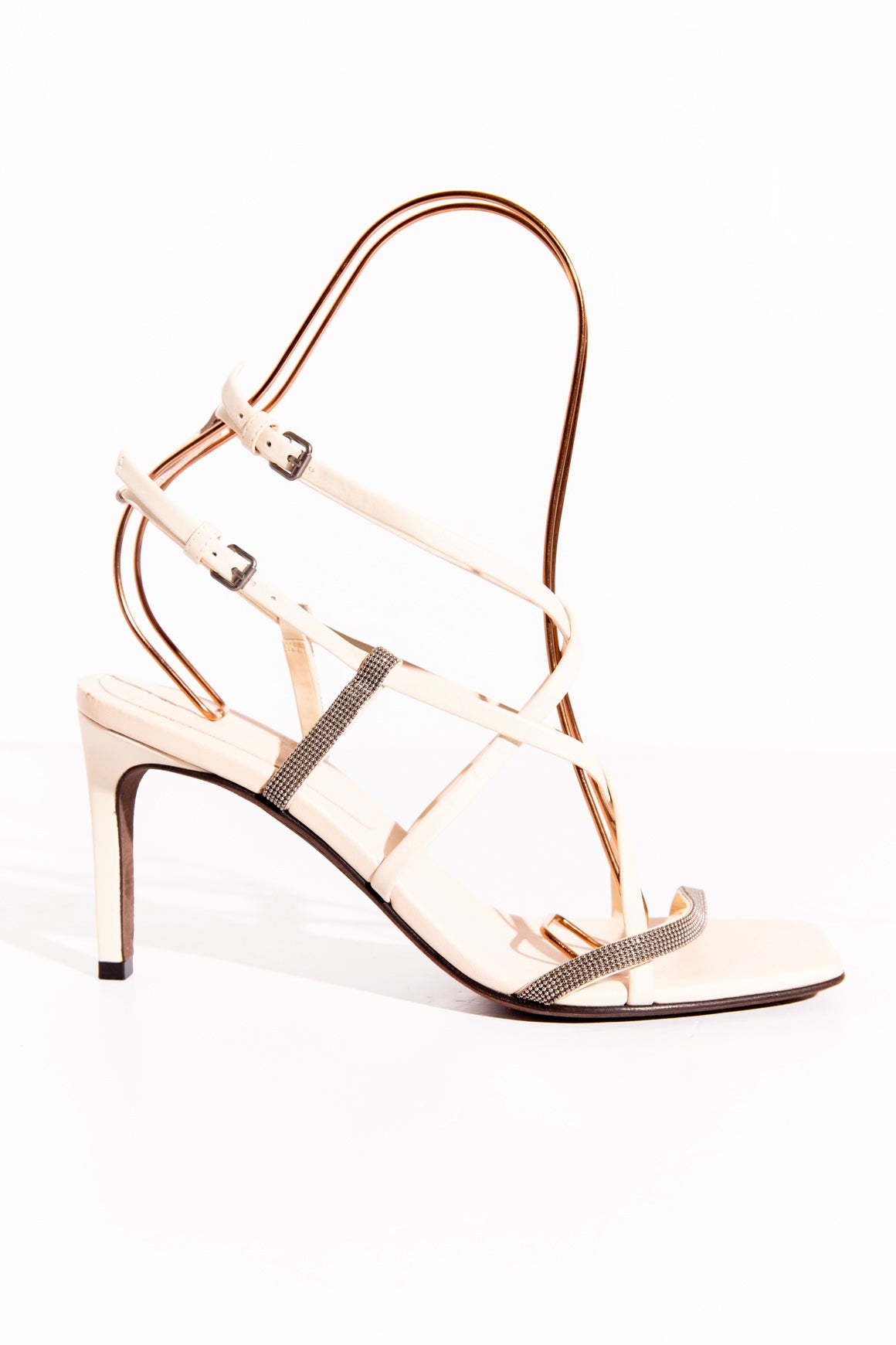 BRUNELLO CUCINELLI Cream Monili Strappy Heels (Sz.38)