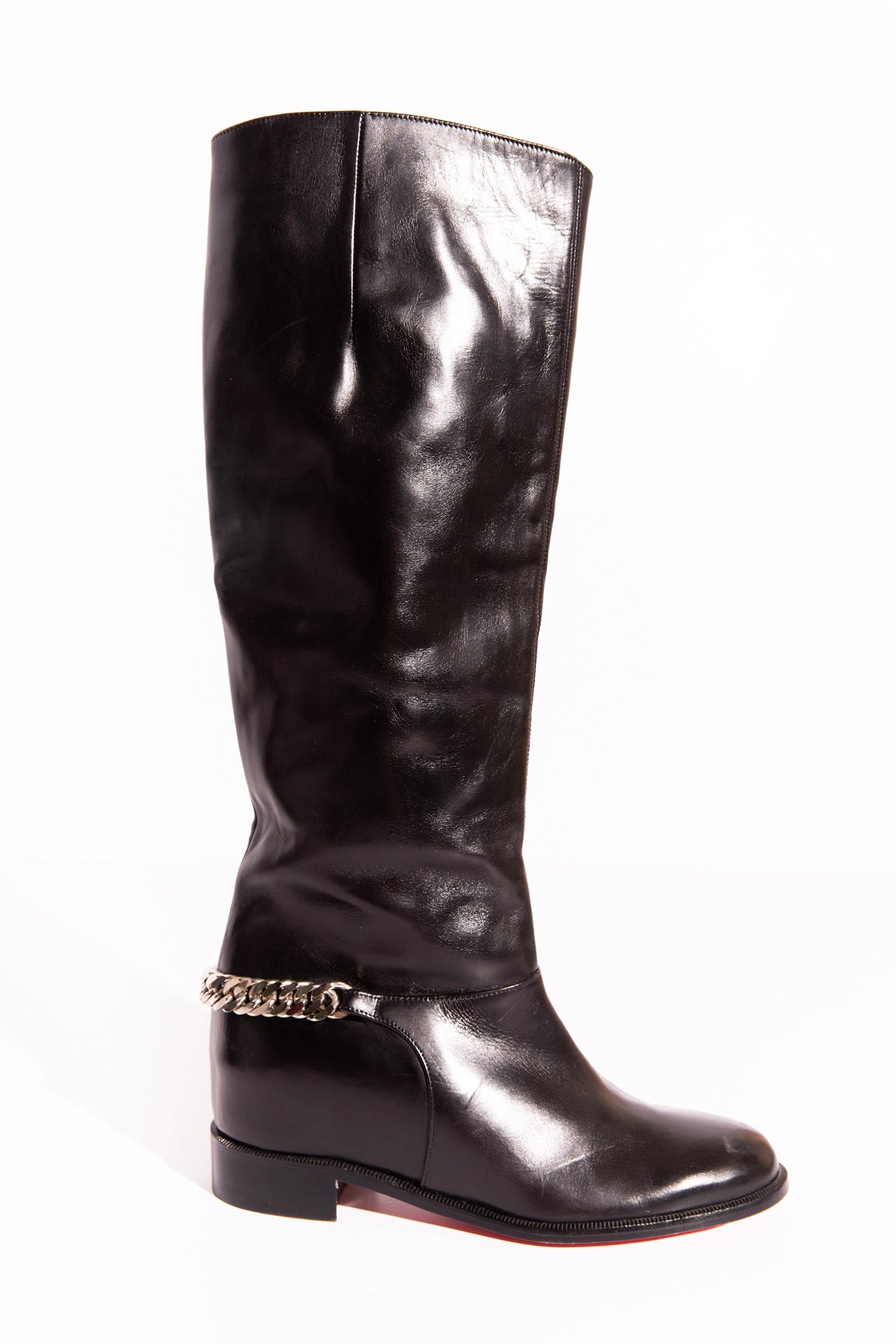 LOUBOUTIN Black Leather Chain Detail Riding Boots (Sz.36)