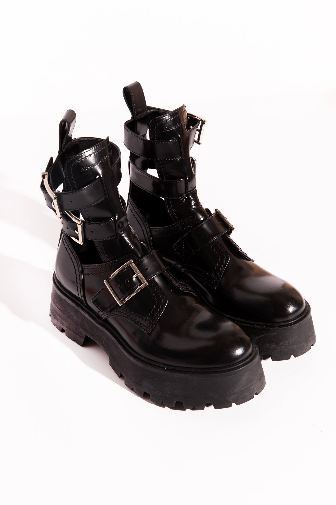 ALEXANDER MCQUEEN Black Leather "Rave" Buckle Boots (Sz.38)