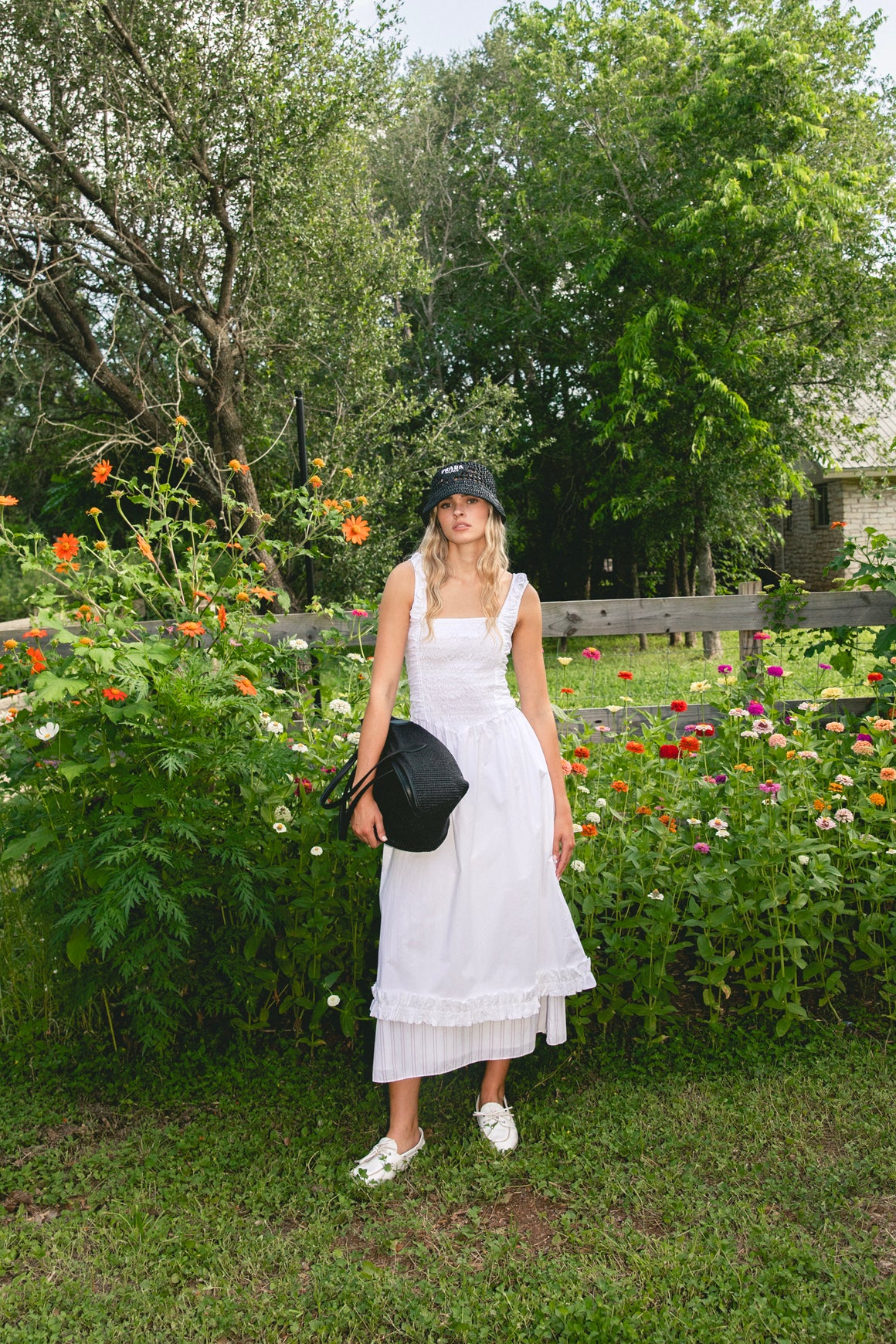 PRADA Black Raffia Bucket Hat