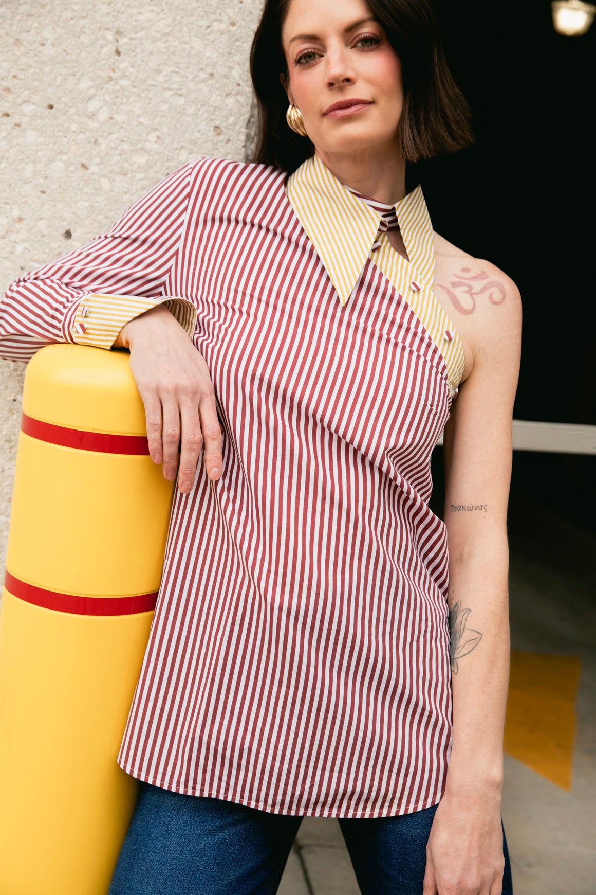 SILVIA TCHERASSI Striped One Sleeve Blouse (Sz.S)