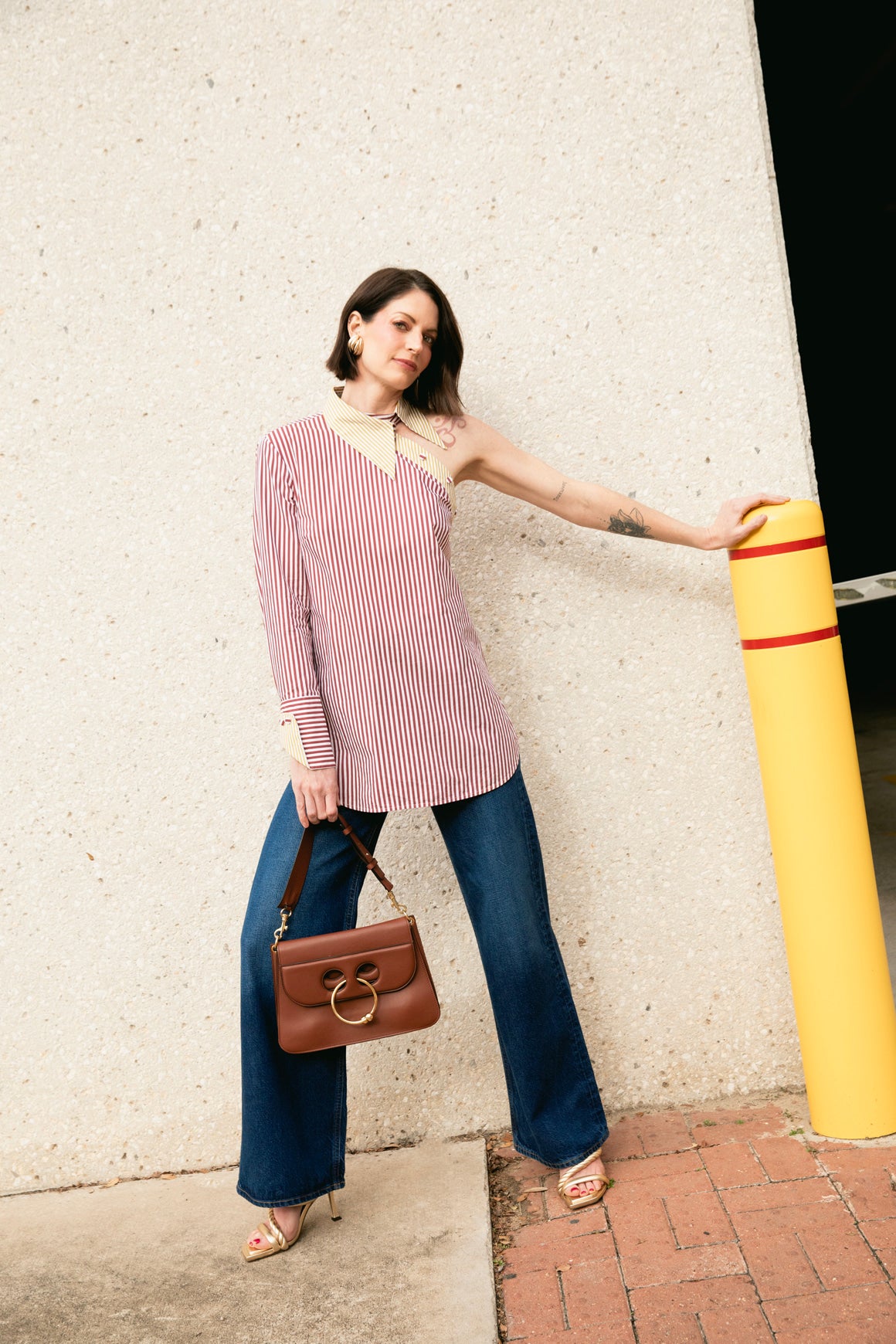 SILVIA TCHERASSI Striped One Sleeve Blouse (Sz.S)