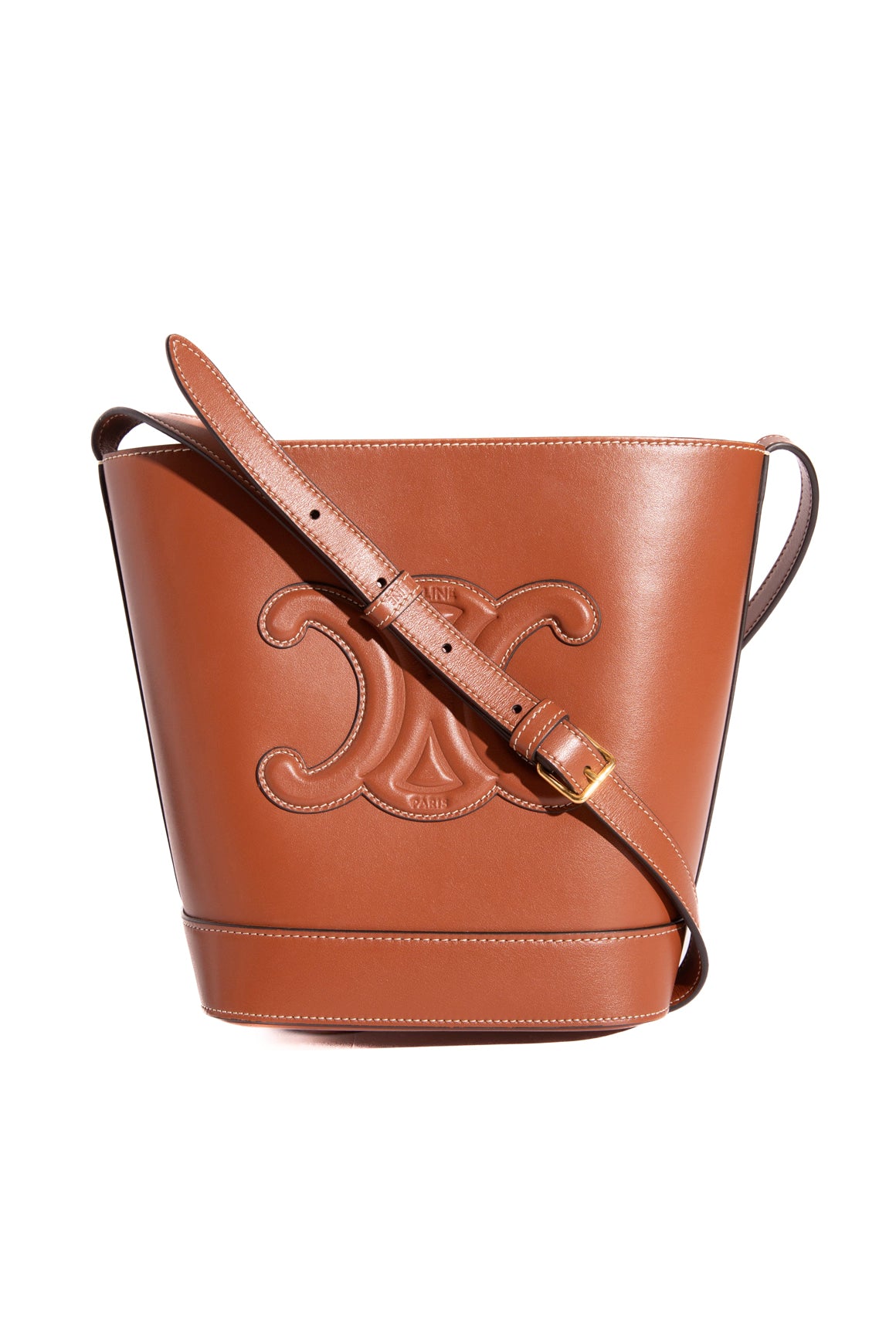 CELINE Tan Small Cuir Triomphe Bucket Tote