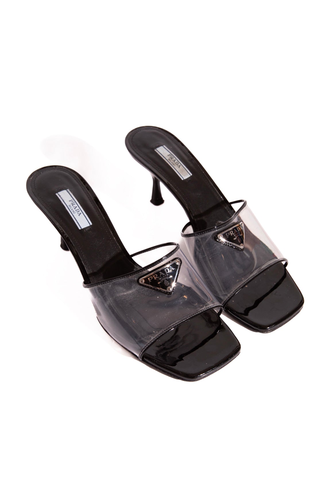 PRADA Black PVC Heel Mules (Sz. 39.5)