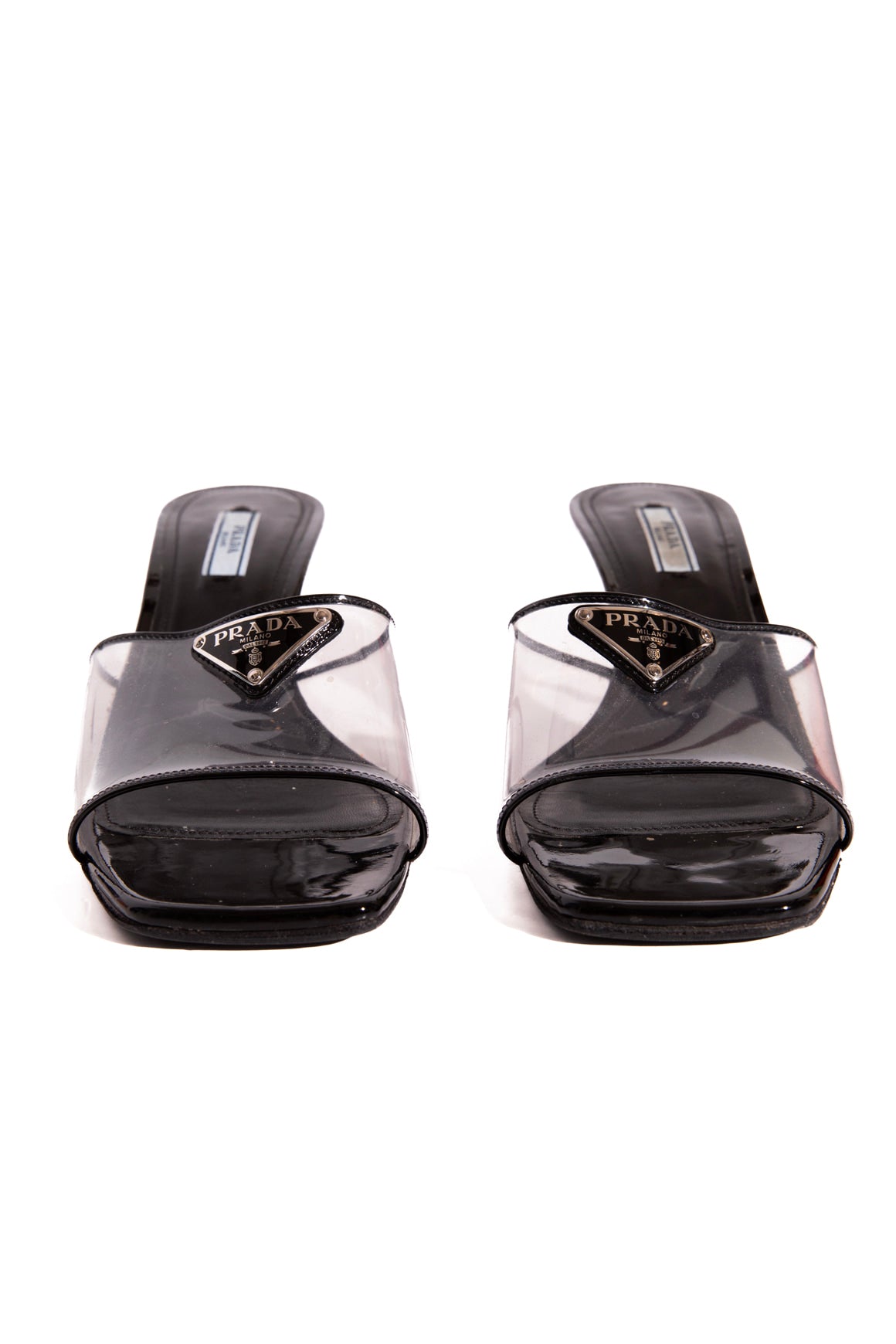 PRADA Black PVC Heel Mules (Sz. 39.5)
