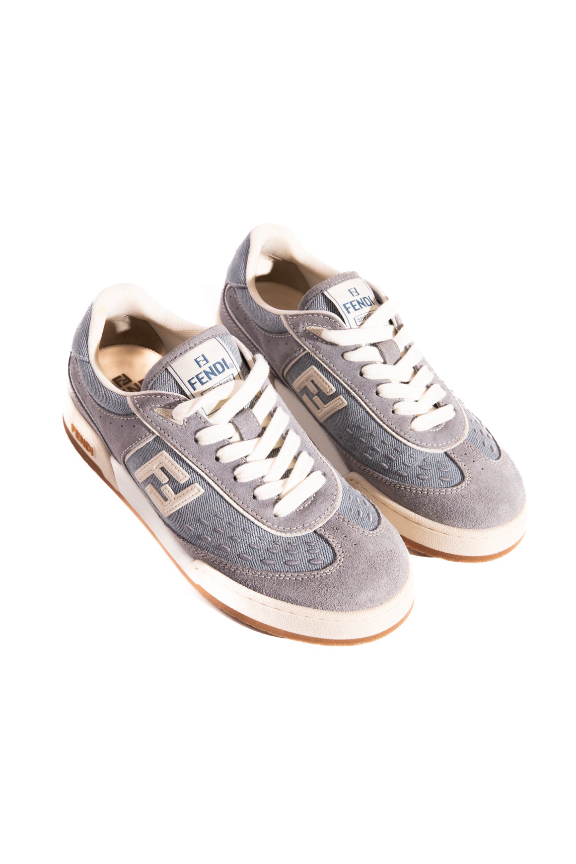 FENDI Blue Suede & Denim Low Top Sneakers (Sz. 7)