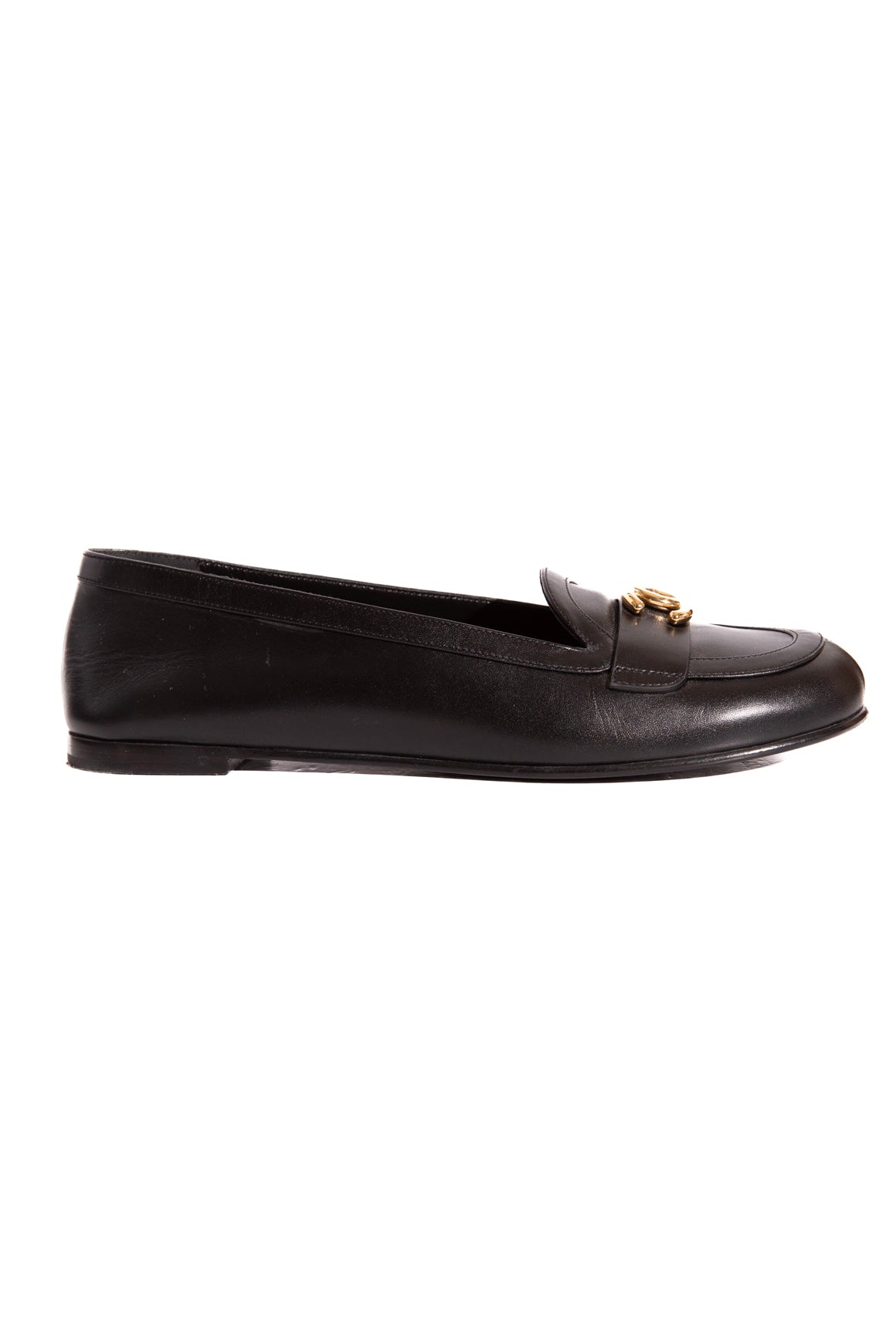 CHANEL Black Round Toe Gold CC Loafers (Sz. 39)