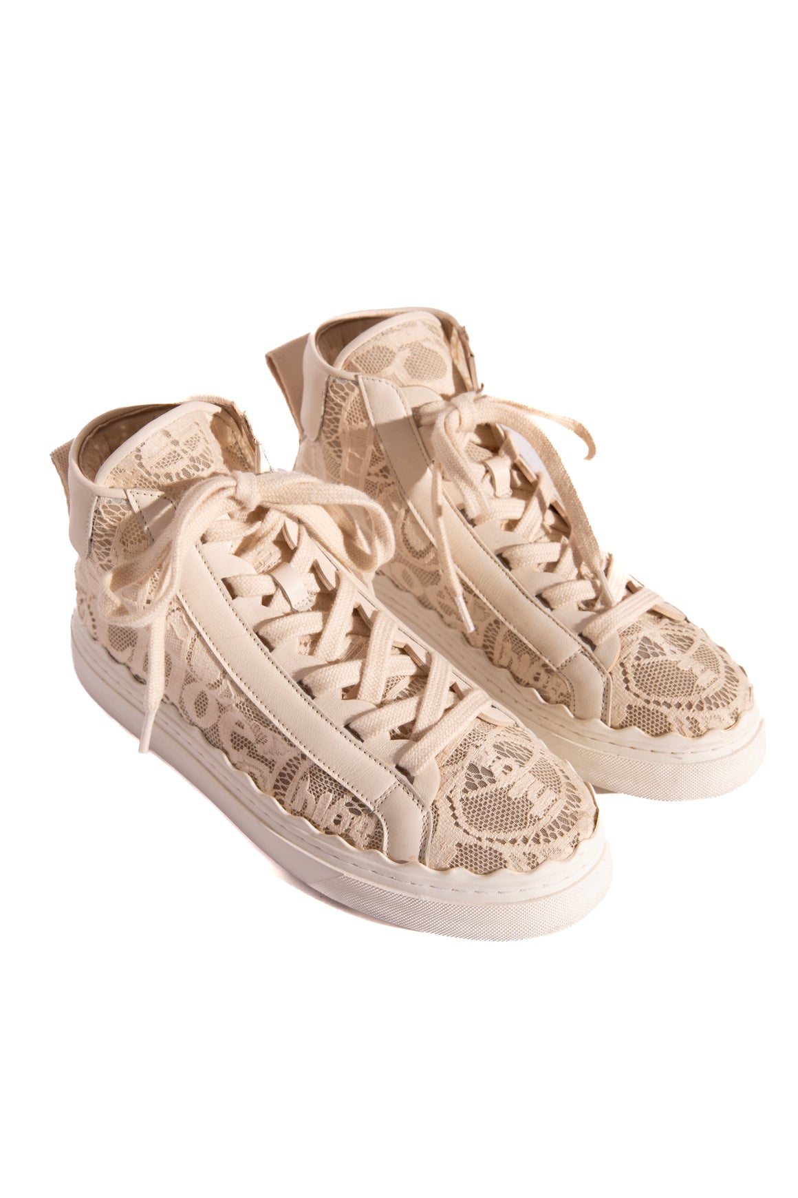 CHLOE Cream Lace High Top Sneakers (Sz. 39)
