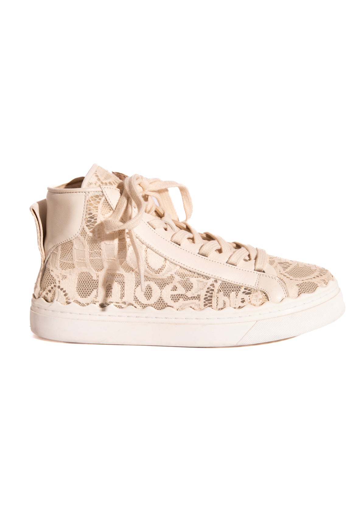 CHLOE Cream Lace High Top Sneakers (Sz. 39)