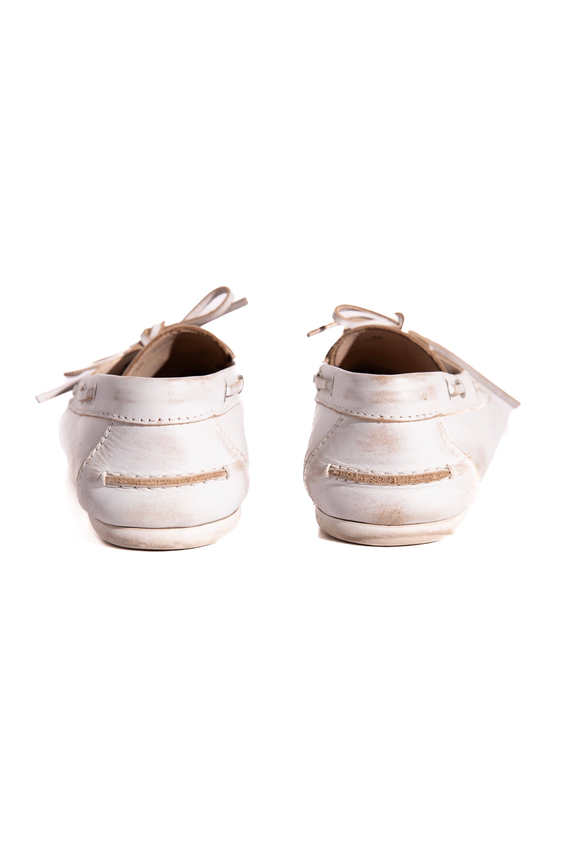MIU MIU White Distressed Leather Boat Shoes (Sz. 40)